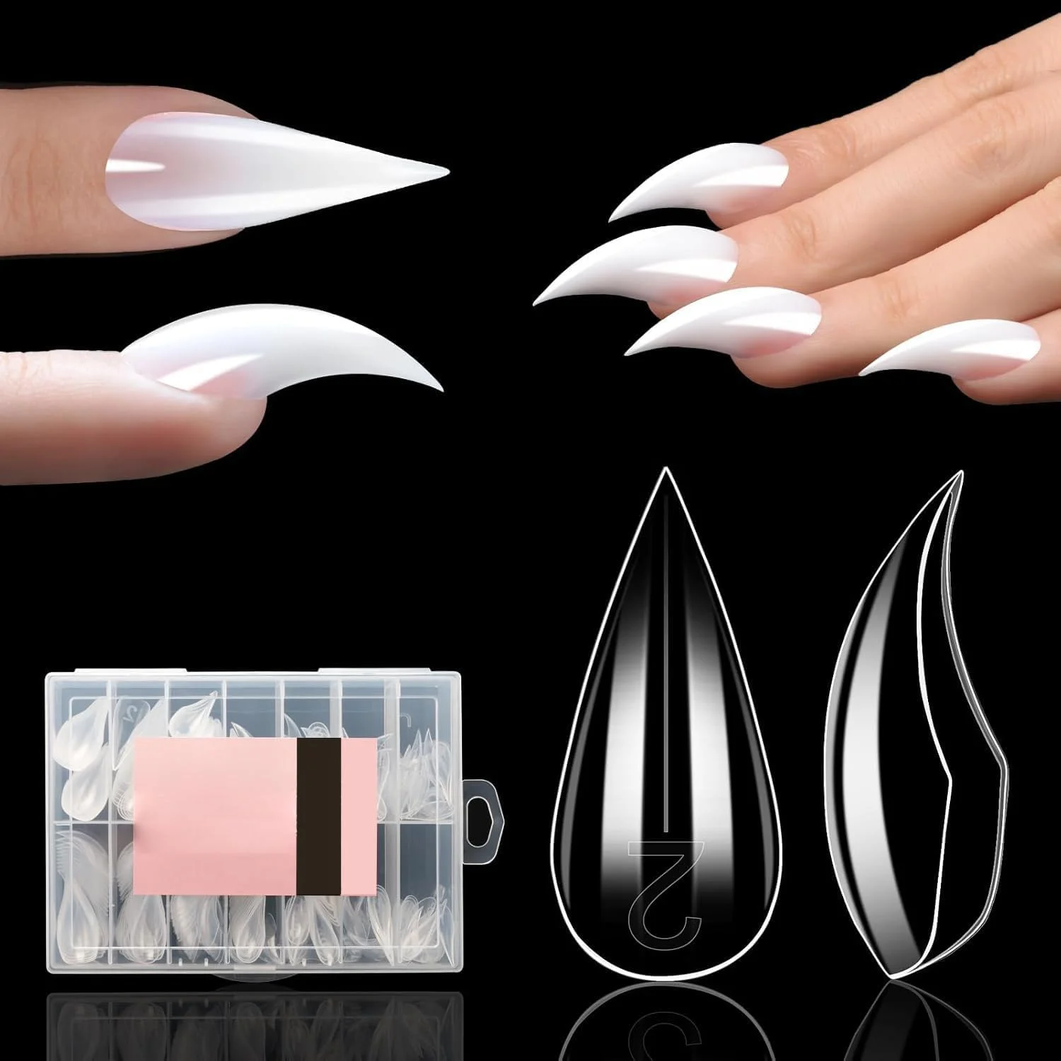 قالب های ناخن کوتاه گربه ای خمیده استیلتو برای اکستنشن، قالب کامل پوشش قابل استفاده مجدد ناخن های اکریلیک عقابی، مناسب برای پلی ژل، ژل سخت سازنده جامد 140 عدد در 14 سایز قالب های ناخن کوتاه گربه ای خمیده استیلتو برای اکستنشن، قالب کامل پوشش قابل استفاده مجدد ناخن های اکریلیک عقابی، مناسب برای پلی ژل، ژل سخت سازنده جامد 140 عدد در 14 سایز