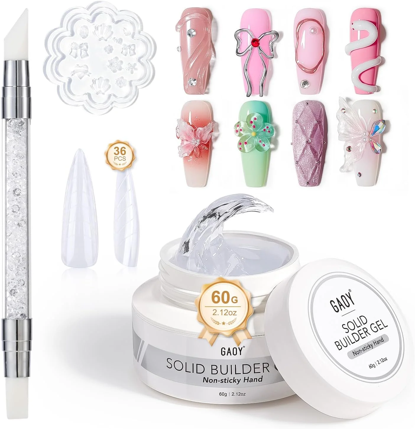 ژل سخت سازنده ناخن GAOY 60 گرمی، ژل سخت مجسمه سازی سه بعدی غیر چسبنده برای مدل سازی و اکستنشن ناخن، شفاف
