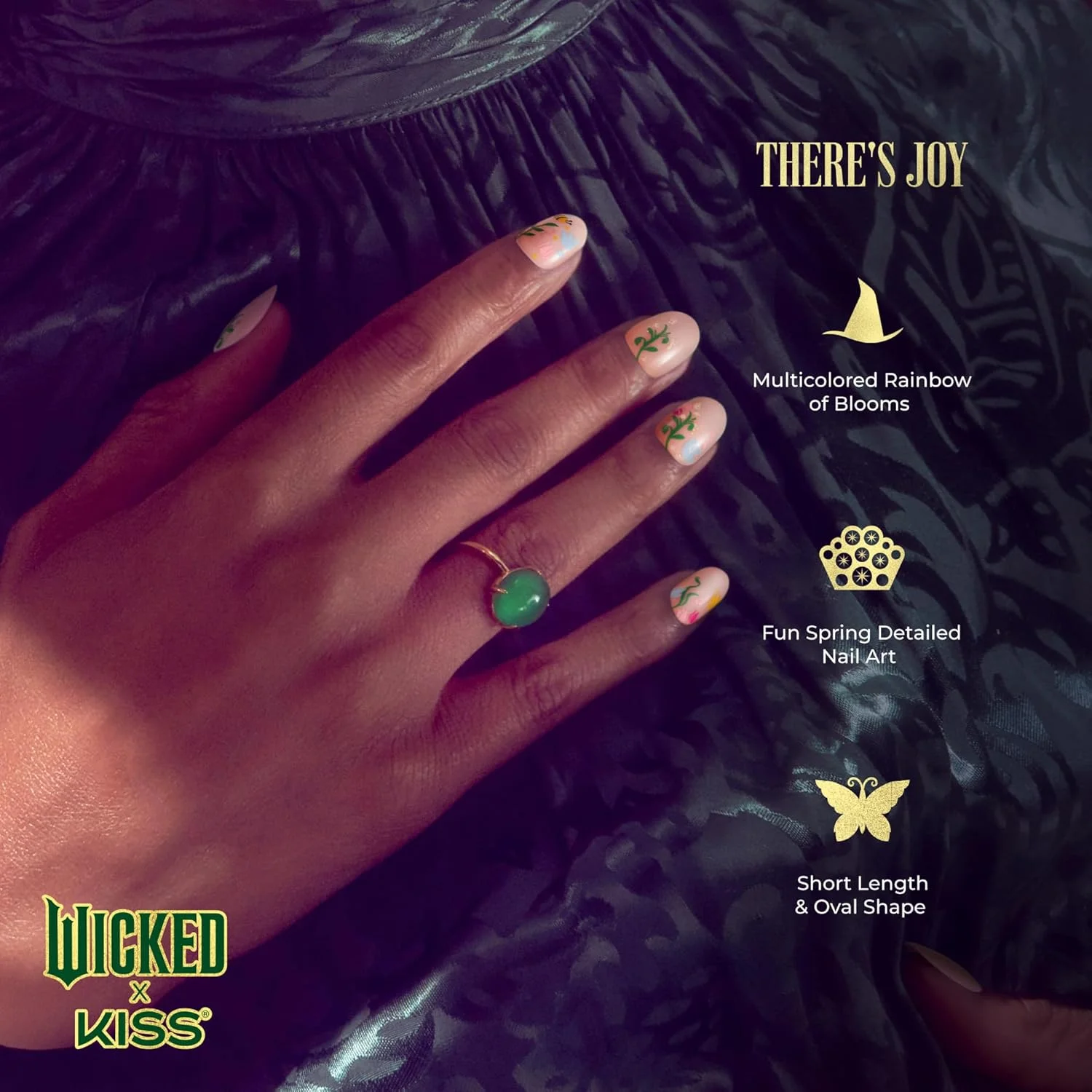 ناخن مصنوعی چسبی WICKED X KISS، طرح ‘There's Joy’، خنثی، بیضی کوتاه، ضد آب، ضد لب پر شدن، ضد لک، 28 عدد ناخن مصنوعی، چسب ناخن ژلی صورتی (2 گرم)، سوهان ناخن کوچک و چوب مانیکور