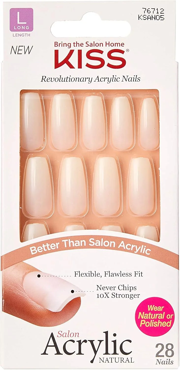 ناخن مصنوعی سالنی آکریلیک کیس، شامل چسب ناخن، 'به اندازه کافی قوی'، سفید، سایز بلند، مدل تابوتی، شامل 28 ناخن، چسب 2 گرمی، 1 چوب مانیکور، 1 سوهان کوچک