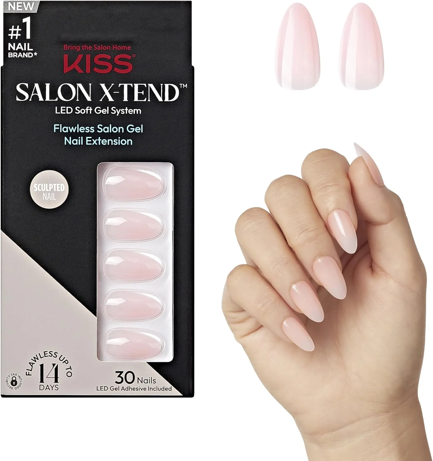 ناخن مصنوعی چسبی سالن اکستند کیس، مدل 'Gloria'، بژ روشن، سایز متوسط، فرم بادامی، شامل 30 ناخن، چسب ژل نرم LED 5 میلی لیتری، 1 عدد چوب مانیکور، 1 عدد سوهان کوچک جدید، پد تمیز کننده جدید