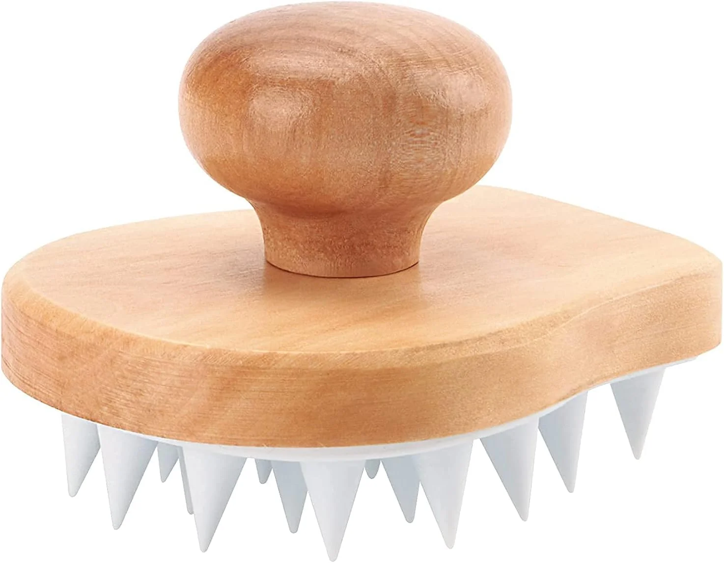 برس ماساژور پوست سر برای شامپو، برس مراقبت از پوست سر چوبی برای موهای خشک و مرطوب، برس اسکرابر لایه بردار پوست سر با برس سیلیکونی نرم برای رفع شوره سر و رشد مو (سفید)