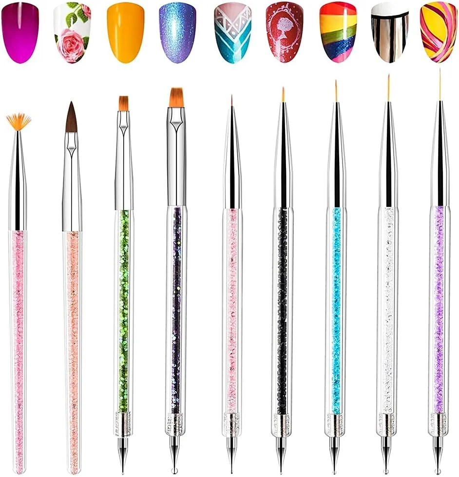 ست ۹ عددی قلم طراحی ناخن SYOSI - قلم های حرفه ای خط کشی ناخن، قلم های نقطه گذاری و ابزارهای دو طرفه برای استفاده در خانه و سالن - ایده آل برای طراحی های خلاقانه ناخن