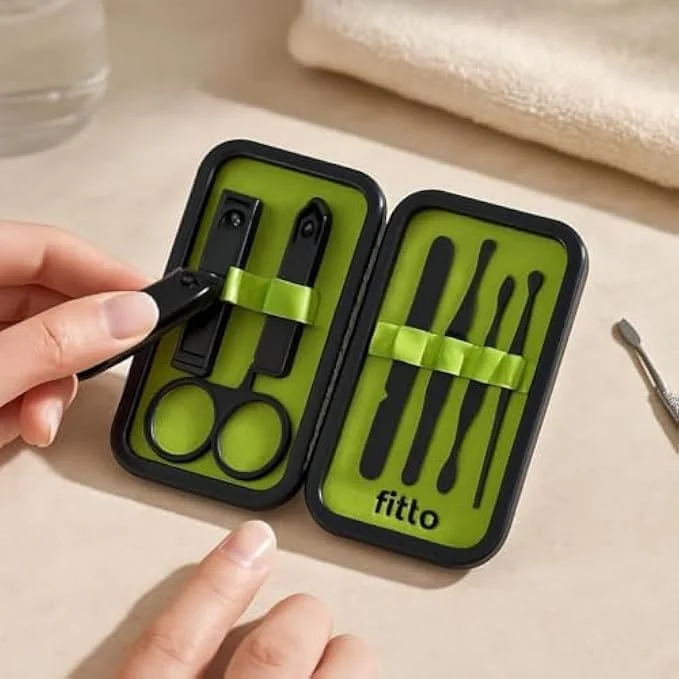 ست مانیکور فیتو جمع و جور 10.7x6.7 سانتی متر - کیت مسافرتی قابل حمل ناخن با ناخن گیر، قیچی، سوهان، موچین و عقب زننده کوتیکول، جعبه استیل ضد زنگ