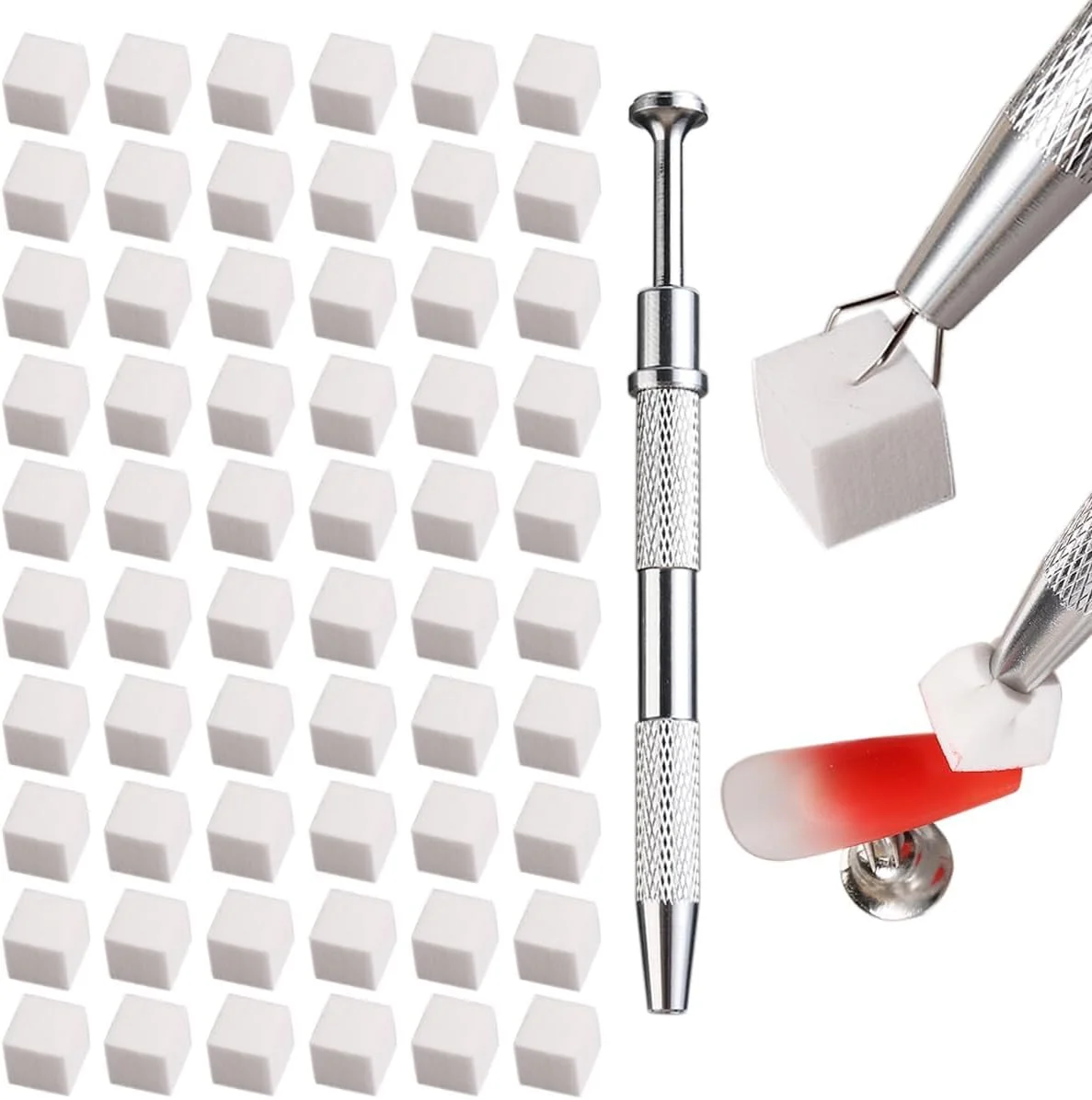 ۱۰۰ عدد اسفنج نرم ناخن TERRIFI برای آمبره به همراه قلم گیره ای - ابزار طراحی ناخن برای ناخن های هاله ای، برس آمبره ناخن، مانیکور - لوازم جانبی حرفه ای