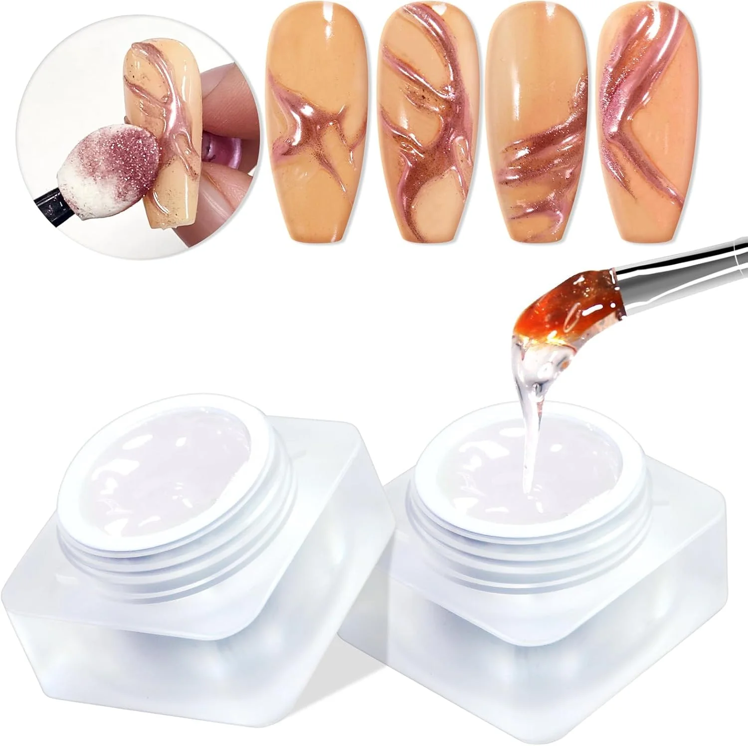 ژل طراحی ناخن متالیک سه بعدی، چسب طراحی الاستیک خلاقانه برای طراحی هنری، مانیکور خانگی 2 عددی