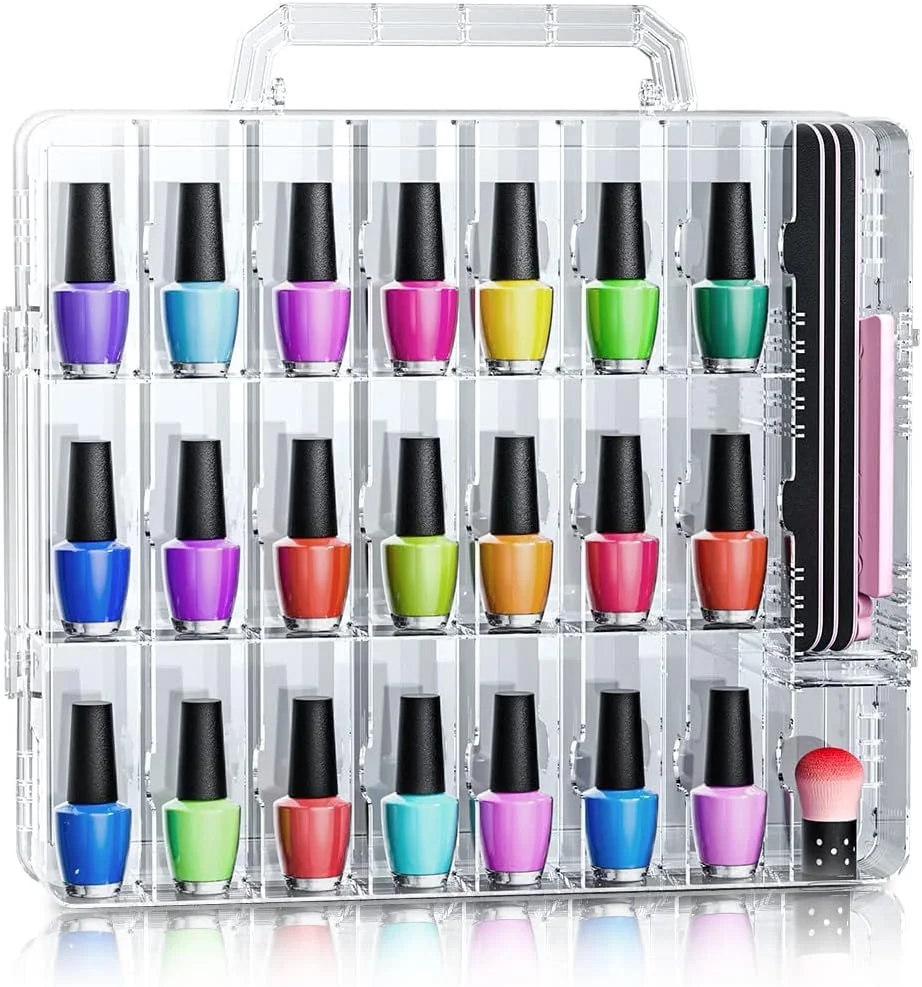جعبه نگهداری لاک ناخن TERRIFI، جا لاکی شفاف برای ۴۸ عدد لاک، جعبه دو طرفه برای نگهداری و نمایش لاک ناخن