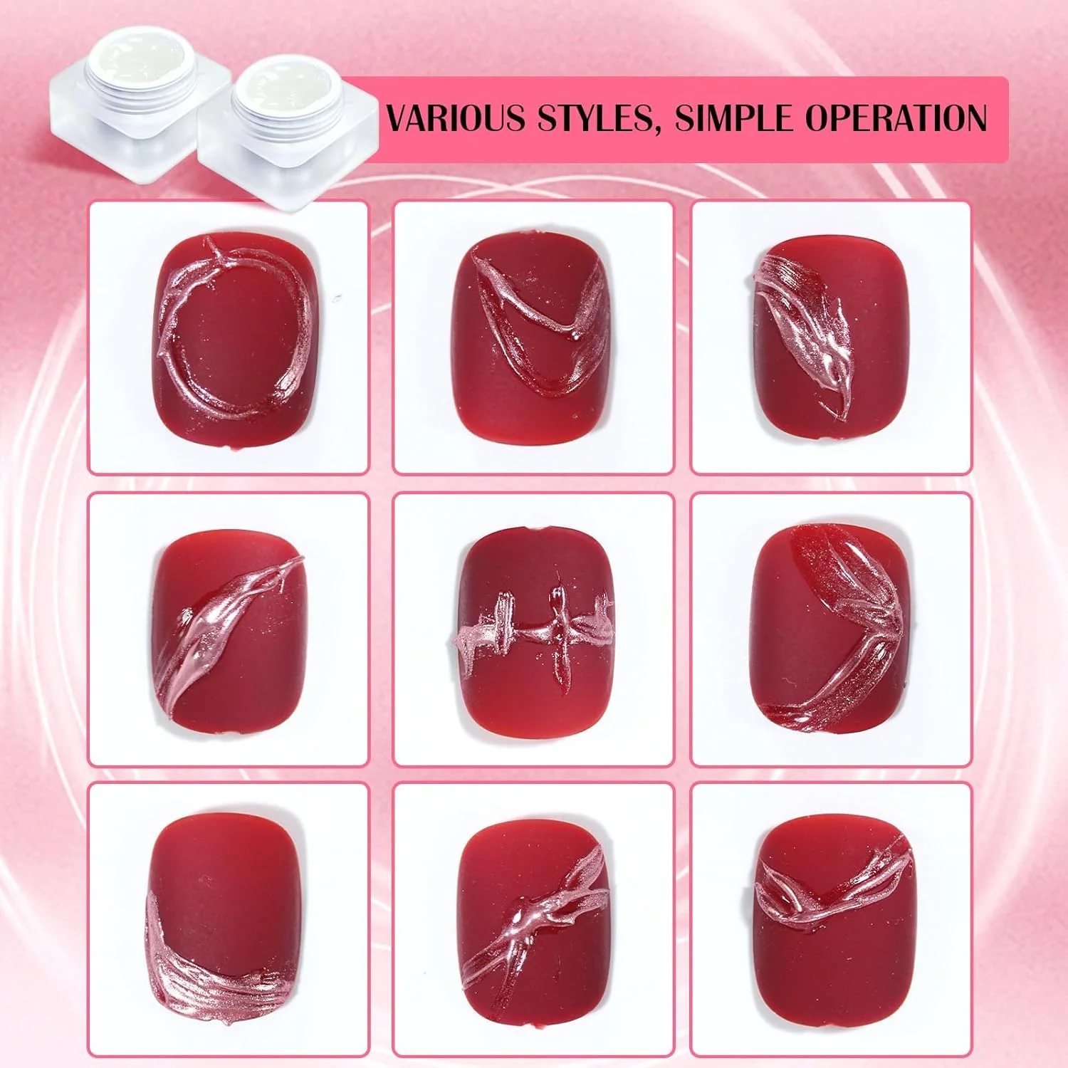 ژل طراحی ناخن متالیک سه بعدی، چسب طراحی الاستیک خلاقانه برای طراحی هنری، مانیکور خانگی 2 عددی ژل طراحی ناخن متالیک سه بعدی، چسب طراحی الاستیک خلاقانه برای طراحی هنری، مانیکور خانگی 2 عددی