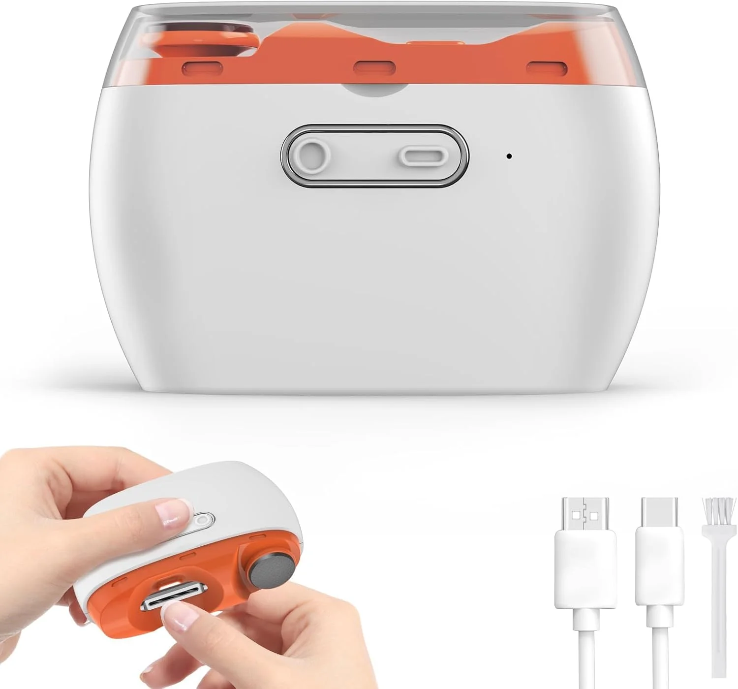ناخن گیر برقی قابل حمل، پیرایش خودکار، طراحی ایمنی، جلوگیری از آسیب، پیرایش آسان تر، ناخن گیر خودکار 2 سرعته با محفظه نگهداری ناخن، قابل شارژ با USB (نارنجی)
