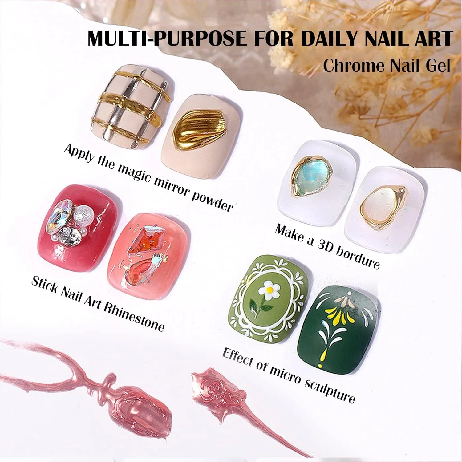 ژل طراحی ناخن متالیک سه بعدی، چسب طراحی الاستیک خلاقانه برای طراحی هنری، مانیکور خانگی 2 عددی ژل طراحی ناخن متالیک سه بعدی، چسب طراحی الاستیک خلاقانه برای طراحی هنری، مانیکور خانگی 2 عددی