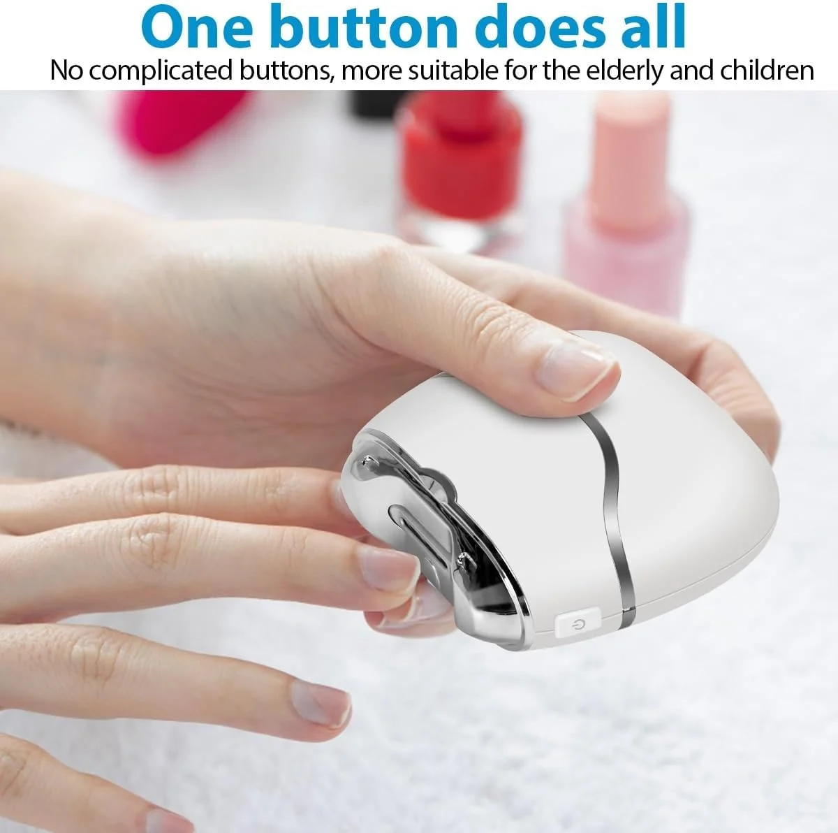 ناخن گیر برقی اتوماتیک، ناخن گیر برقی تک دکمه ای با محفظه نگهداری ناخن و برس، استفاده آسان برای بزرگسالان، سالمندان، کودکان و افراد با دستان ضعیف (بدون باتری)