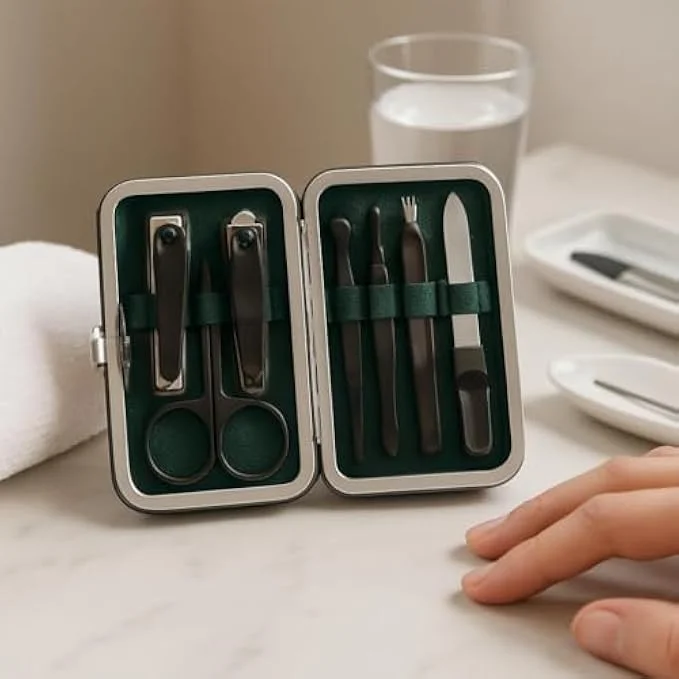 ست مانیکور فیتو جمع و جور 10.7x6.7 سانتی متر - کیت مسافرتی قابل حمل ناخن با ناخن گیر، قیچی، سوهان، موچین، عقب زننده کوتیکول و جعبه استیل ضد زنگ