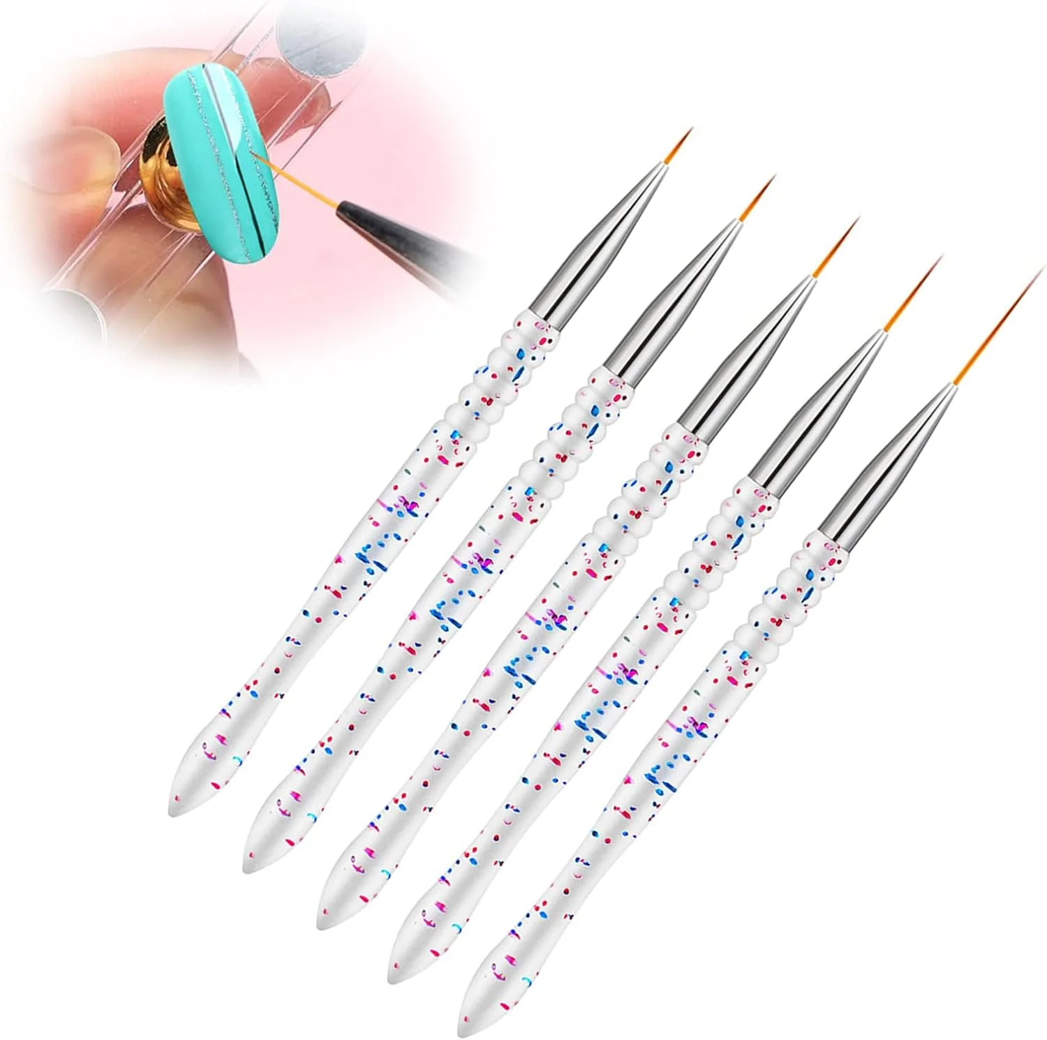 قلموهای طراحی ناخن TERRIFI، مجموعه 5 عددی قلم موی طراحی لاک ژل برای طراحی ناخن در سالن و منزل (7/9/11/15/20 میلی متر)