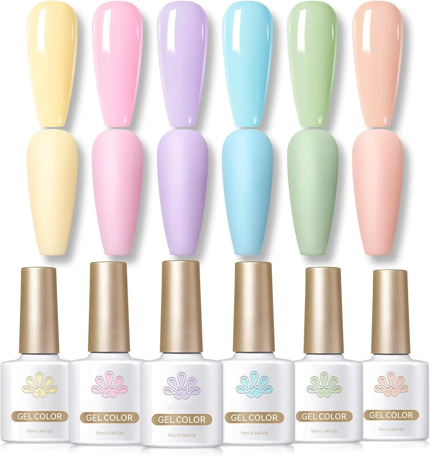 ست لاک ژل 6 عددی TERRIFI، رنگ های پاستلی بهاری و تابستانی، رنگ های شیرین ماکارون آبنباتی، مجموعه رنگ های صورتی، زرد، بنفش، آبی و سبز ملایم عید پاک، جعبه هدیه طراحی ناخن 10 میلی لیتر