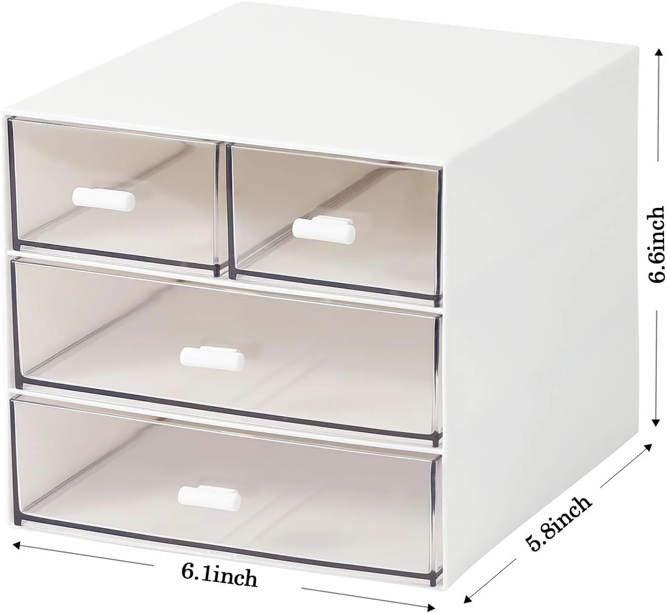 ارگانایزر لوازم آرایش با ۴ کشو، جعبه نگهداری لوازم آرایشی و رومیزی برای لاک ناخن، رژ لب، برس، جواهرات، مراقبت از پوست - سازماندهی حمام (سفید) ارگانایزر لوازم آرایش با ۴ کشو، جعبه نگهداری لوازم آرایشی و رومیزی برای لاک ناخن، رژ لب، برس، جواهرات، مراقبت از پوست - سازماندهی حمام (سفید)