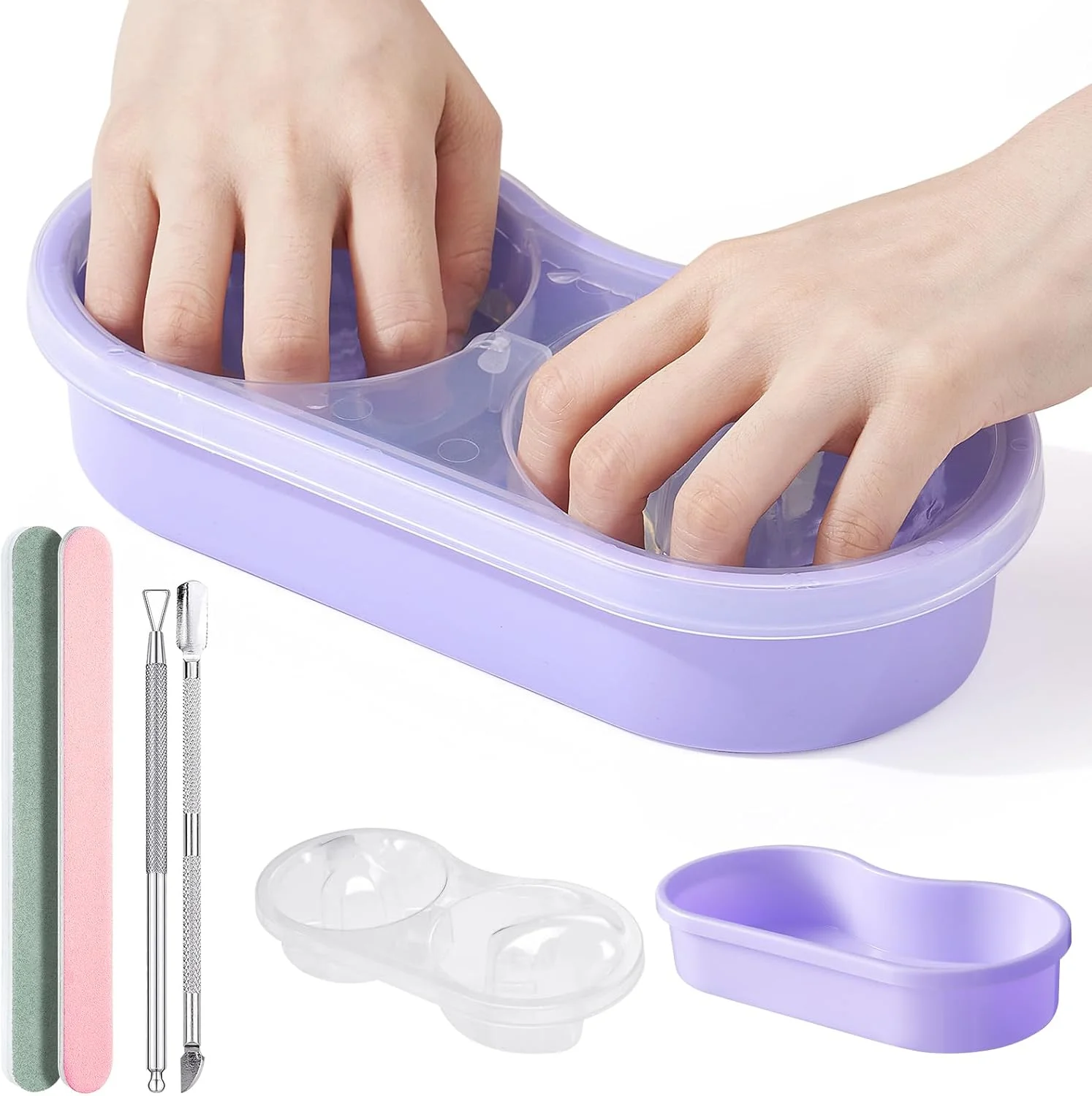 کاسه دوگانه خیساندن ناخن: کاسه های خیساندن استون برای ریموور ناخن های اکریلیک - کاسه خیساندن ناخن برای لاک و پودر دیپ - کیت ریموور استون اکریلیک برای استفاده در سالن و منزل