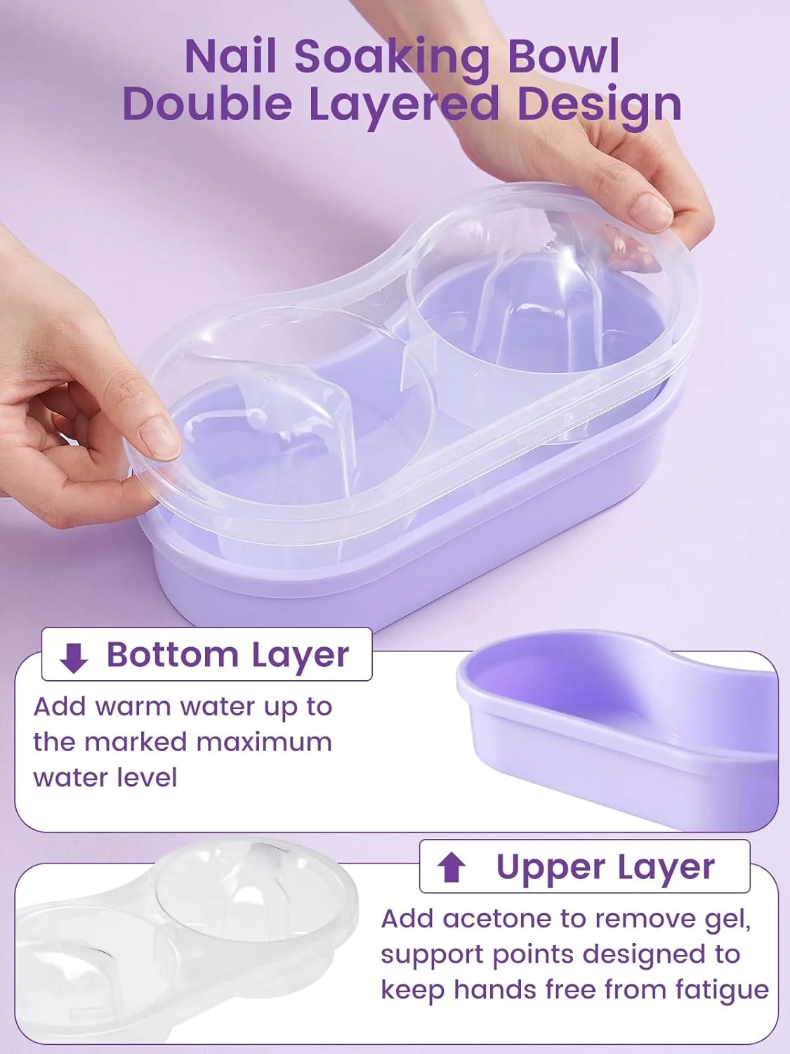 کاسه دوگانه خیساندن ناخن: کاسه های خیساندن استون برای ریموور ناخن های اکریلیک - کاسه خیساندن ناخن برای لاک و پودر دیپ - کیت ریموور استون اکریلیک برای استفاده در سالن و منزل