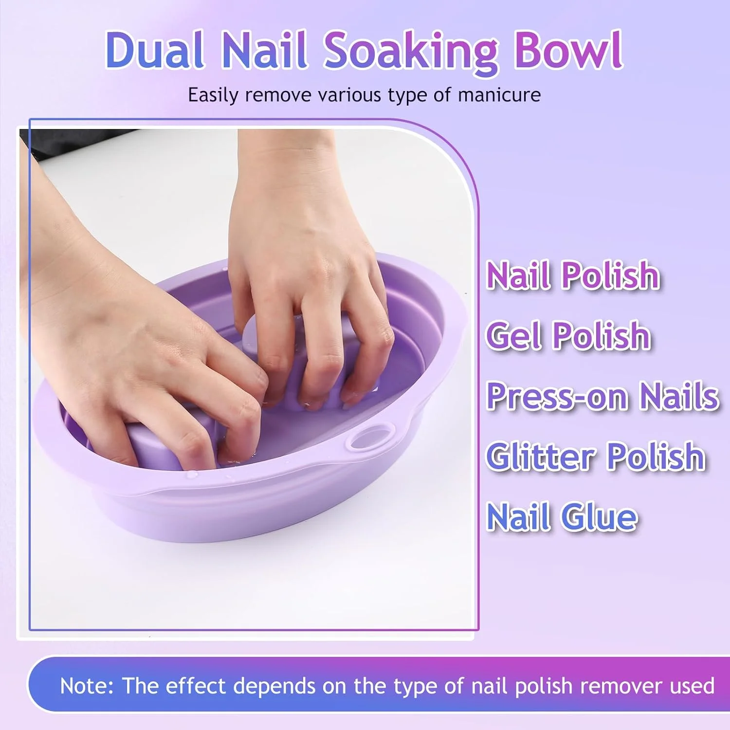 کاسه دوگانه خیساندن ناخن مقاوم در برابر استون، کاسه مانیکور پاک کننده لاک ژل، کیت پاک کننده پودر دیپ سیلیکونی صرفه جویی در زمان برای سالن و خانه (سایز معمولی - بنفش)