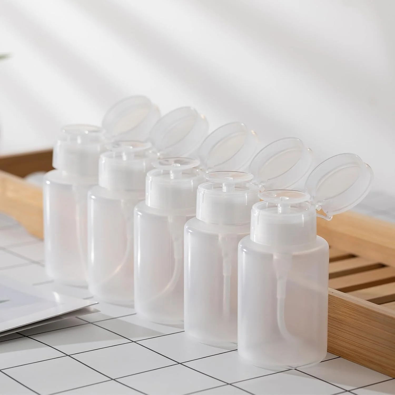 ست ۳ عددی بطری خالی لاک پاک کن شفاف ۱۵۰ میلی لیتری | پمپ فشاری، ظرف الکل، ظرف استون آرایشی