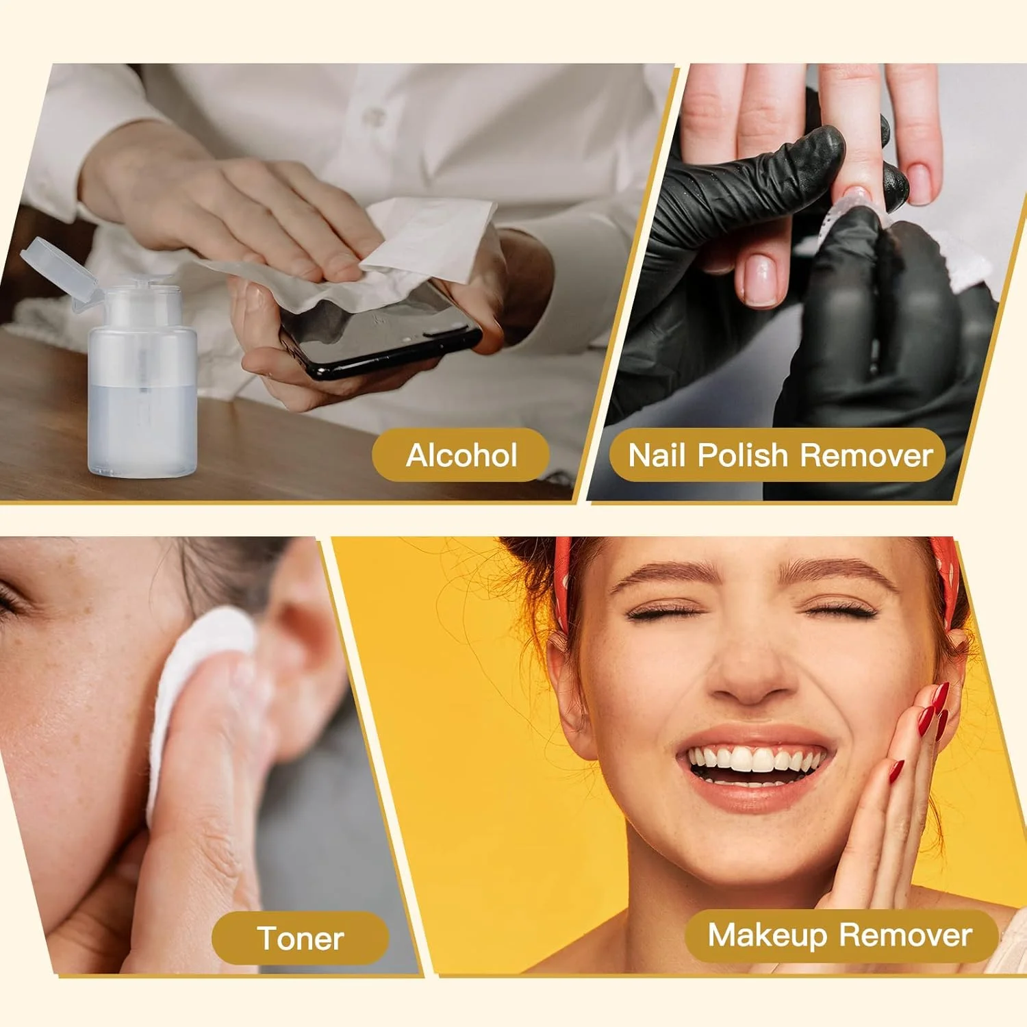 ست ۳ عددی بطری خالی لاک پاک کن شفاف ۱۵۰ میلی لیتری | پمپ فشاری، ظرف الکل، ظرف استون آرایشی