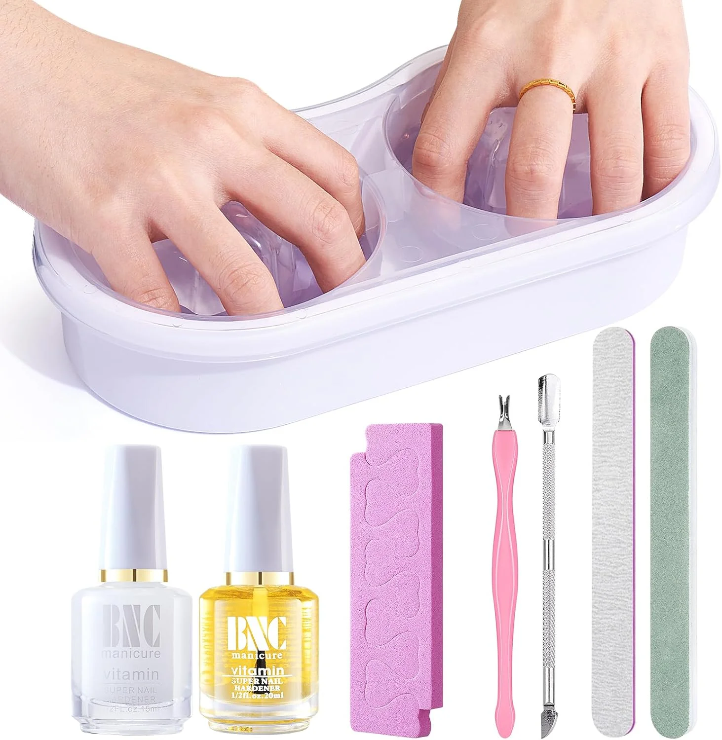 ست کاسه خیساندن ناخن Deciniee - کیت پاک کننده لاک ژل/استون اکریلیک به همراه روغن کوتیکول، پوست کن و عقب زن کوتیکول - ست سوهان و بافر ناخن - کاسه خیساندن ناخن برای مانیکور و ریمو پودر دیپ