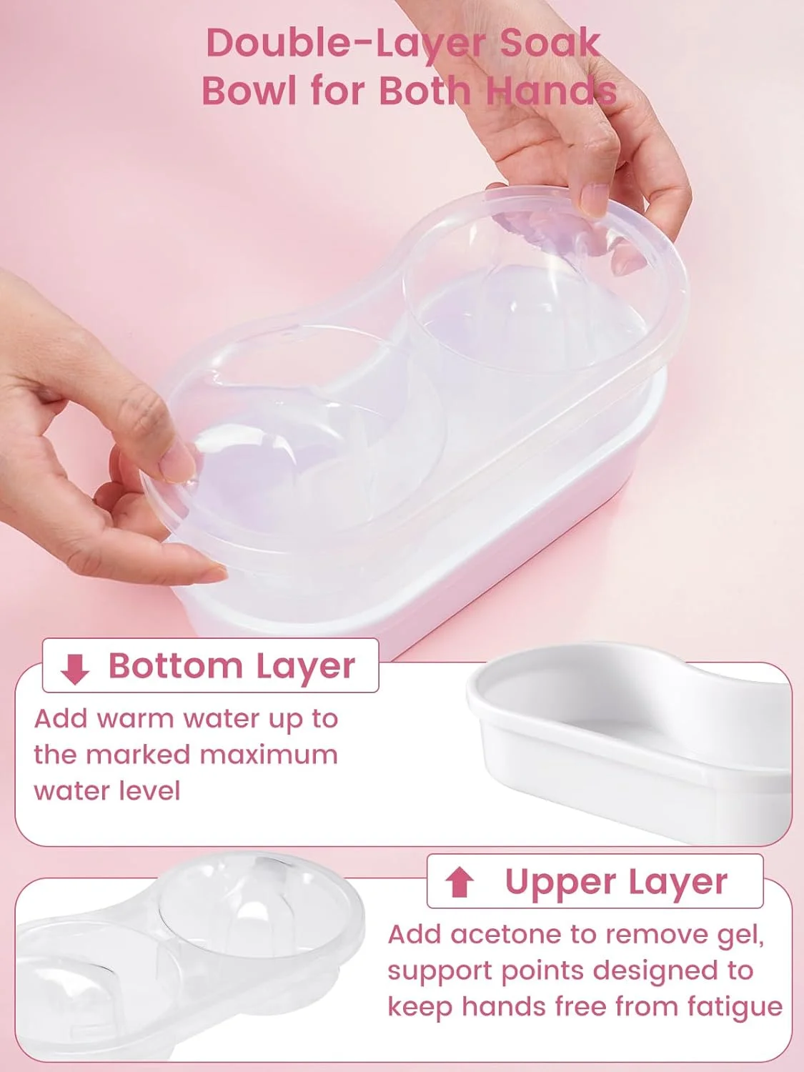 ست کاسه خیساندن ناخن Deciniee - کیت پاک کننده لاک ژل/استون اکریلیک به همراه روغن کوتیکول، پوست کن و عقب زن کوتیکول - ست سوهان و بافر ناخن - کاسه خیساندن ناخن برای مانیکور و ریمو پودر دیپ