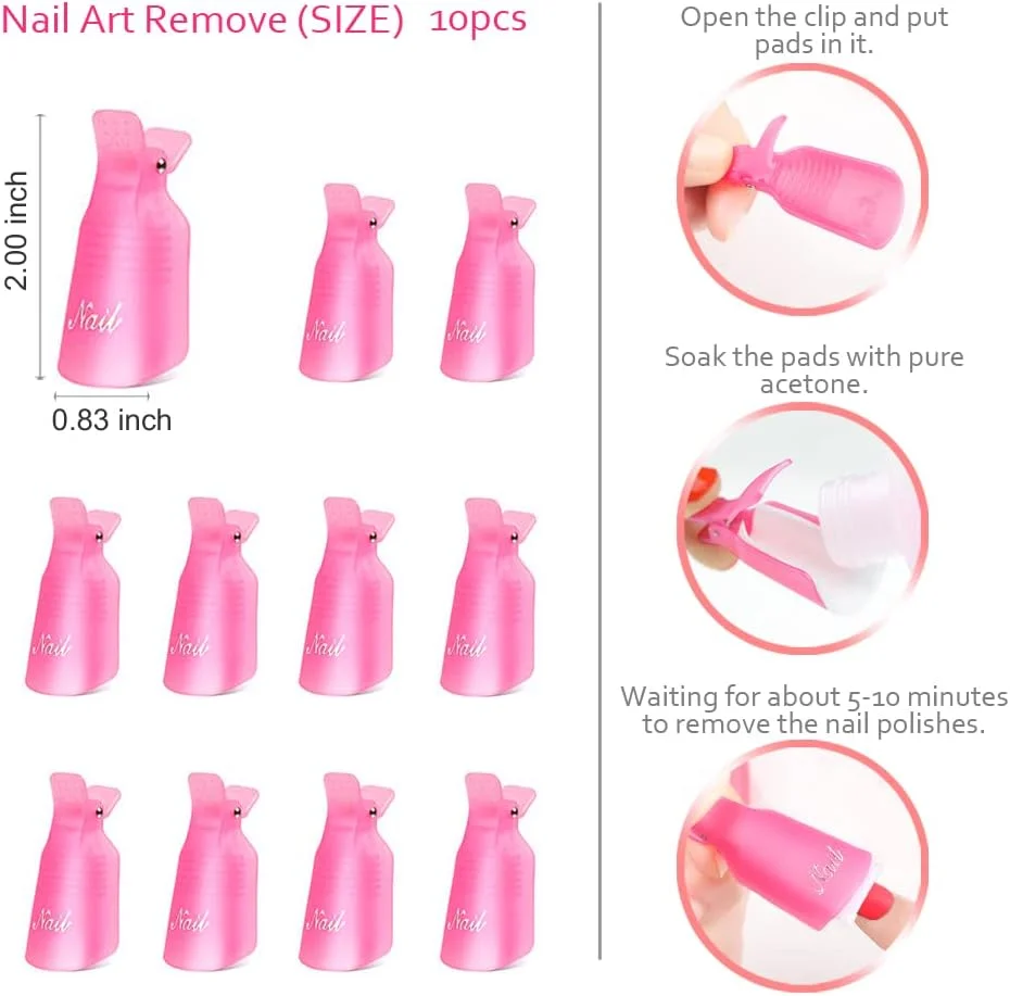 ست ابزار ریموور لاک ژل ناخن، شامل گیره ناخن، پد، کاتر، پمپ، بافر و سوهان ناخن، برس