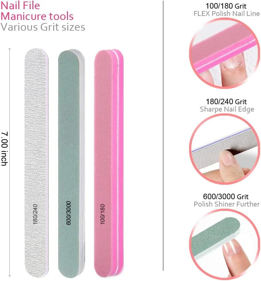 ست ابزار ریموور لاک ژل ناخن، شامل گیره ناخن، پد، کاتر، پمپ، بافر و سوهان ناخن، برس