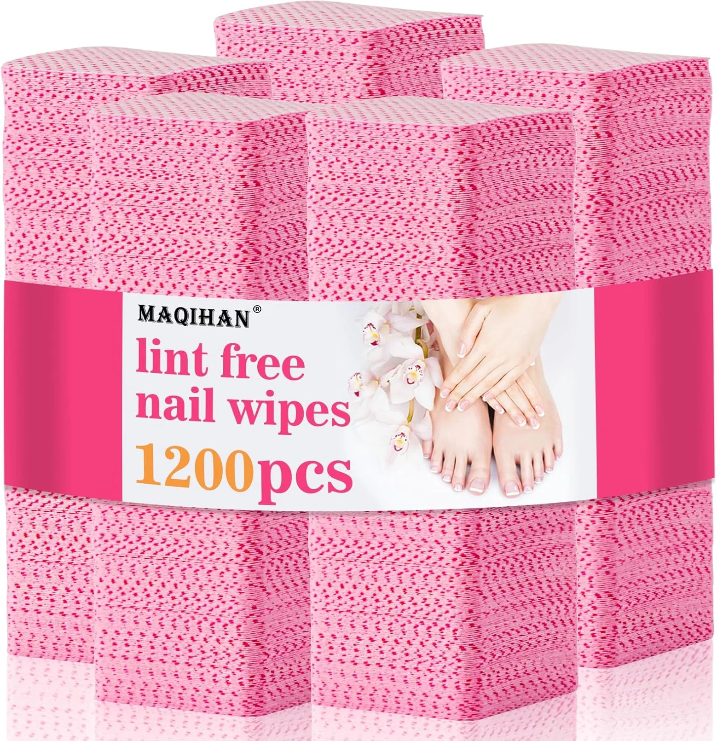 پدهای دستمال مرطوب ناخن بدون پرز MAQIHAN 1200 عددی - پدهای پاک کننده لاک ناخن صورتی، مناسب برای ناخن های ژلی، بدون پرز، مناسب برای پاک کردن چسب ناخن، اکستنشن مژه، لوازم ناخن