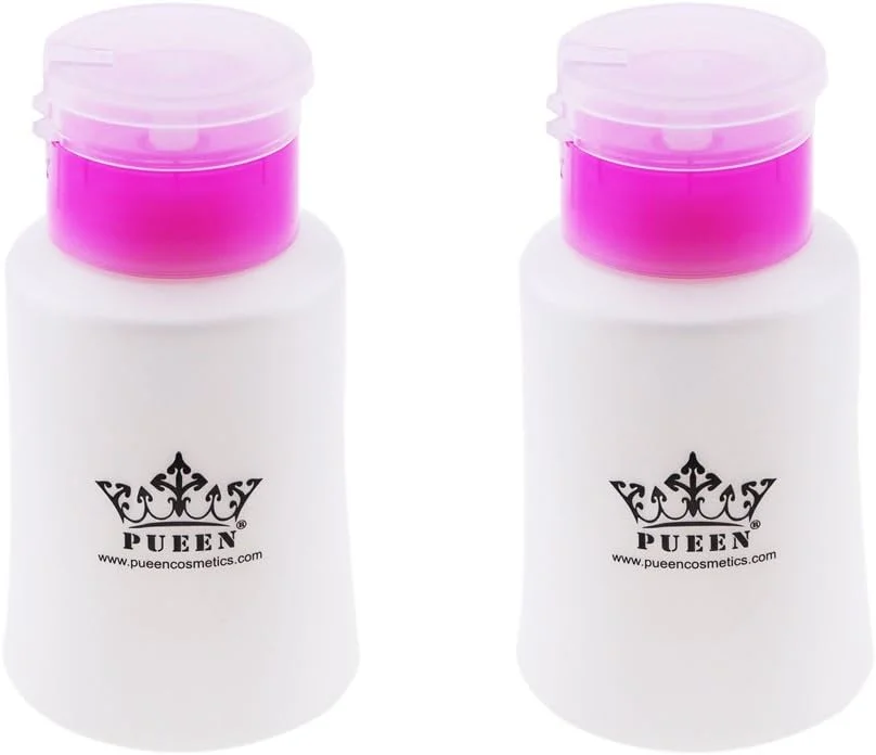 پک دو عددی پمپ خالی فشاری PUEEN برای استون، پاک کننده لاک ناخن، الکل - بطری شفاف - بطری 6 اونسی (صورتی) - ست 2 عددی-BH000527