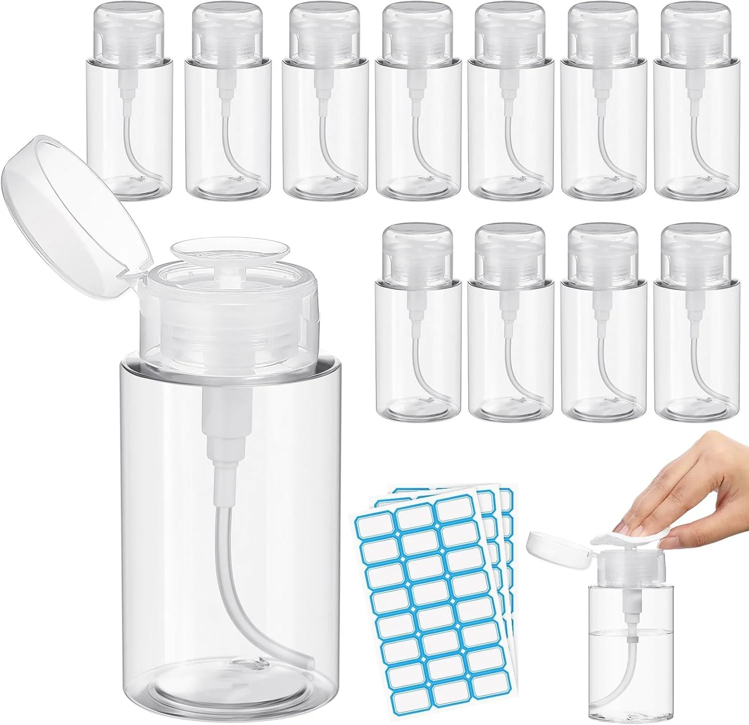 ظرف پمپ دار فشاری ژهائو، 24 عدد، قفل دار، خالی و قابل پر کردن مجدد، مناسب برای مایعات، استون، لاک ناخن و پاک کننده آرایش، 200 میلی لیتر