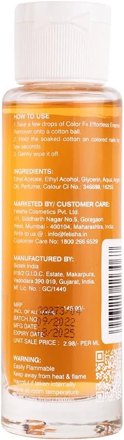 لاک پاک کن ناخن بدون استون کالر اف ایکس | رایحه ماندارین | حاوی روغن آرگان | آبرسان