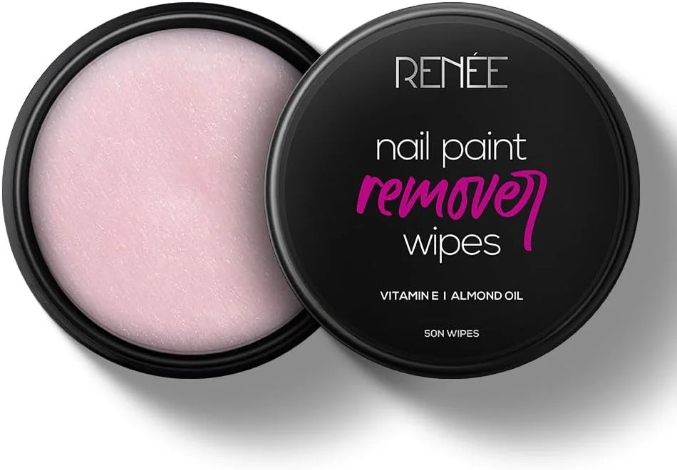 دستمال مرطوب پاک کننده لاک ناخن رنه، پاک کننده آسان لاک ناخن، حفظ رطوبت و تغذیه ناخن ها، بدون استون، مناسب مسافرت، غنی شده با ویتامین E، روغن بادام و گلیسیرین، 50 عدد