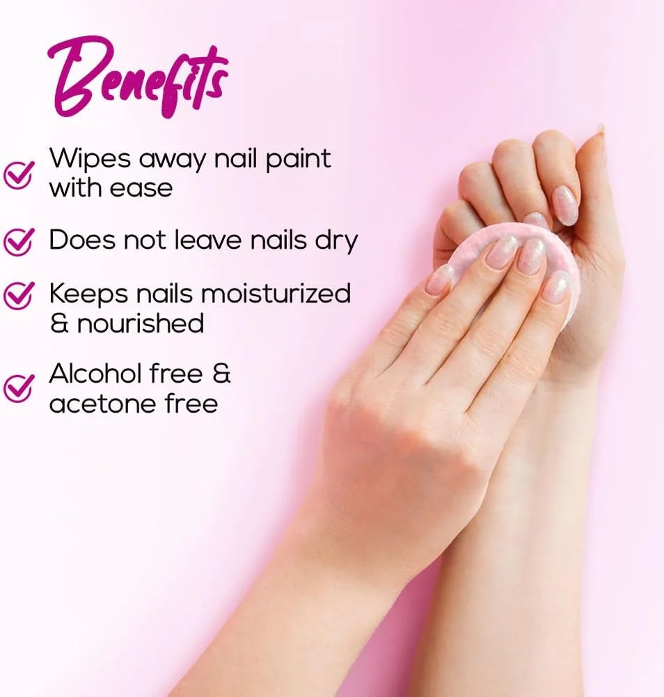دستمال مرطوب پاک کننده لاک ناخن رنه، پاک کننده آسان لاک ناخن، حفظ رطوبت و تغذیه ناخن ها، بدون استون، مناسب مسافرت، غنی شده با ویتامین E، روغن بادام و گلیسیرین، 50 عدد