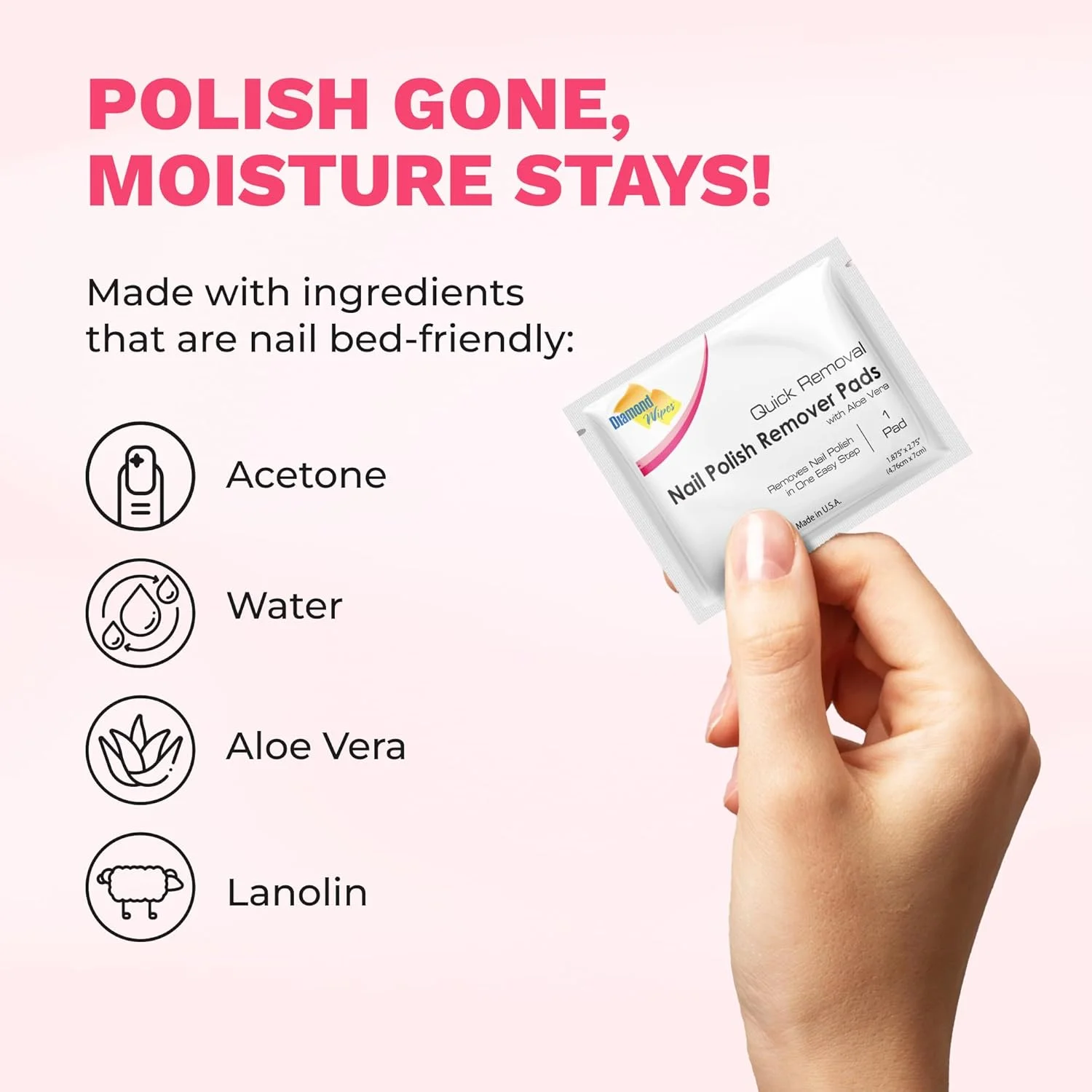 دستمال مرطوب پاک کننده لاک ناخن Diamond Wipes حاوی آلوئه ورا، پدهای پاک کننده لاک ناخن استون دار، بسته 500 عددی دستمال مرطوب لاک ناخن بسته بندی شده تکی دستمال مرطوب پاک کننده لاک ناخن Diamond Wipes حاوی آلوئه ورا، پدهای پاک کننده لاک ناخن استون دار، بسته 500 عددی دستمال مرطوب لاک ناخن بسته بندی شده تکی