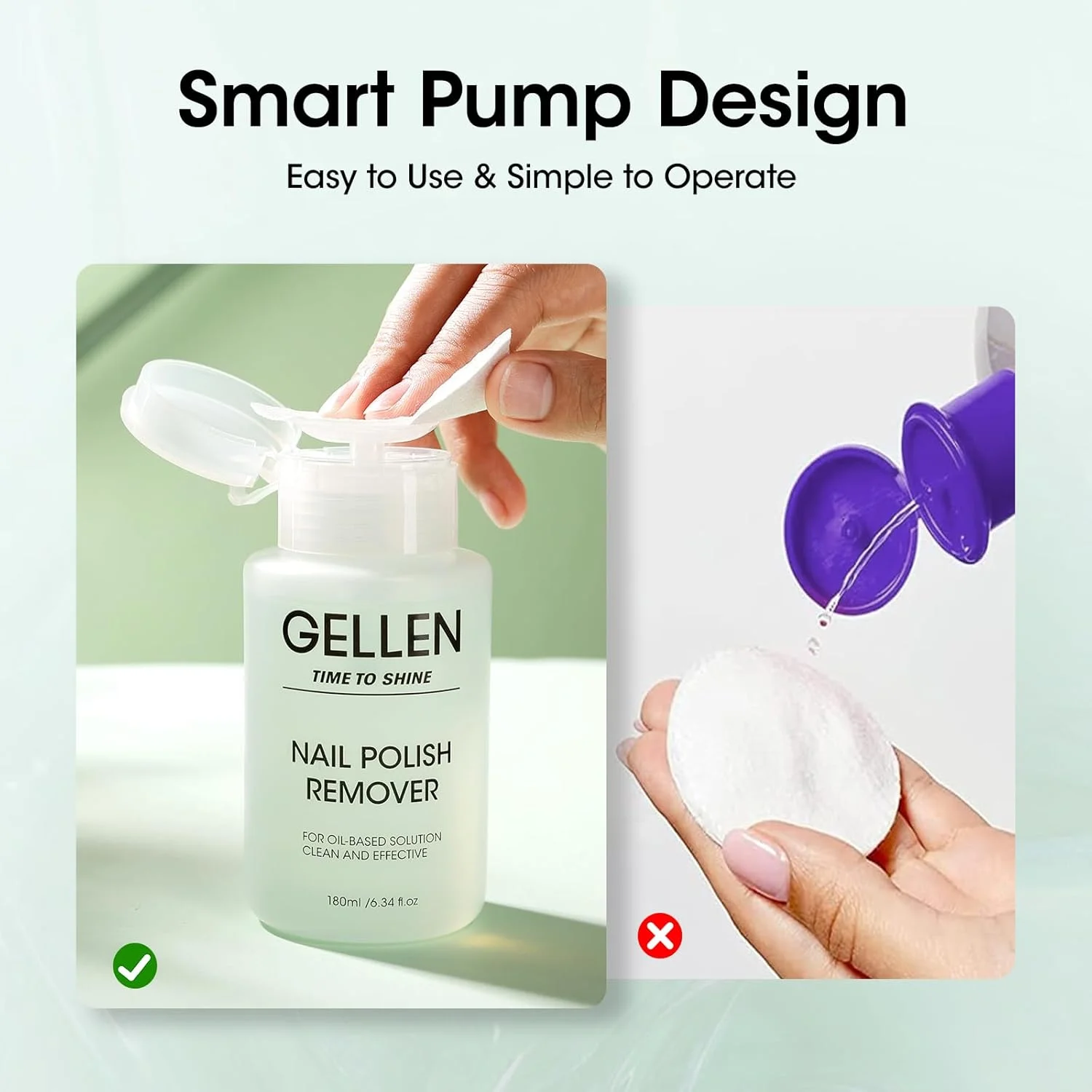 محلول پاک کننده لاک ناخن ژلن، بدون استون برای لاک های معمولی، با رایحه یاس و پمپ فشاری آسان، 180 میلی لیتر محلول پاک کننده لاک ناخن ژلن، بدون استون برای لاک های معمولی، با رایحه یاس و پمپ فشاری آسان، 180 میلی لیتر