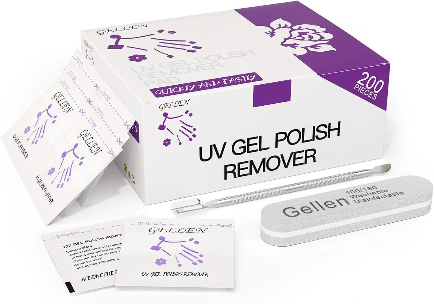 ژل پاک کننده لاک ژل GELLEN به همراه پد 200 عددی، ست مسافرتی عمده با سوهان ناخن و عقب زننده کوتیکول، بسته بندی جداگانه، R ژل پاک کننده لاک ژل GELLEN به همراه پد 200 عددی، ست مسافرتی عمده با سوهان ناخن و عقب زننده کوتیکول، بسته بندی جداگانه، R