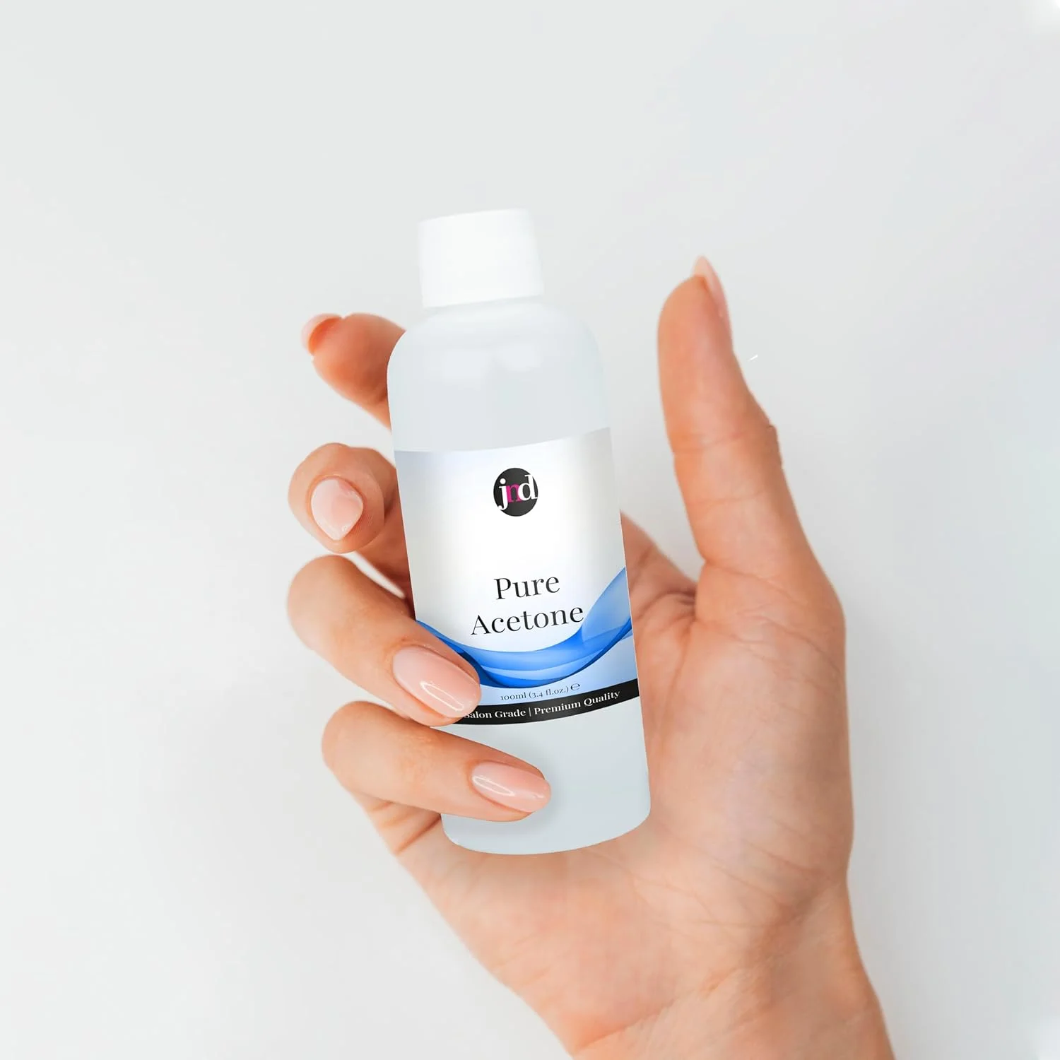 محلول ۱۰۰٪ استون خالص JND برای پاک کردن لاک ژل، کاشت ناخن، چسب ناخن و لاک (۱۰۰ میلی لیتر)