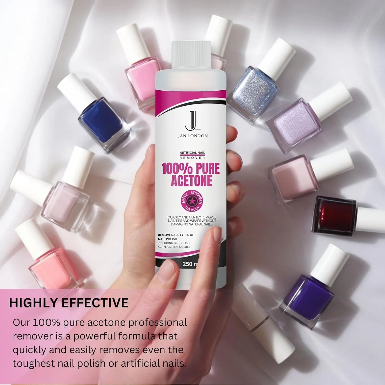 محلول پاک کننده لاک ناخن استون خالص 2 در 1 JAN LONDON 250 میلی لیتر و پدهای پنبه ای ضد حساسیت ممتاز: فرمول خیساندن سریع الاثر با 100 پد نرم و جاذب برای پاک کردن ملایم لاک ناخن محلول پاک کننده لاک ناخن استون خالص 2 در 1 JAN LONDON 250 میلی لیتر و پدهای پنبه ای ضد حساسیت ممتاز: فرمول خیساندن سریع الاثر با 100 پد نرم و جاذب برای پاک کردن ملایم لاک ناخن