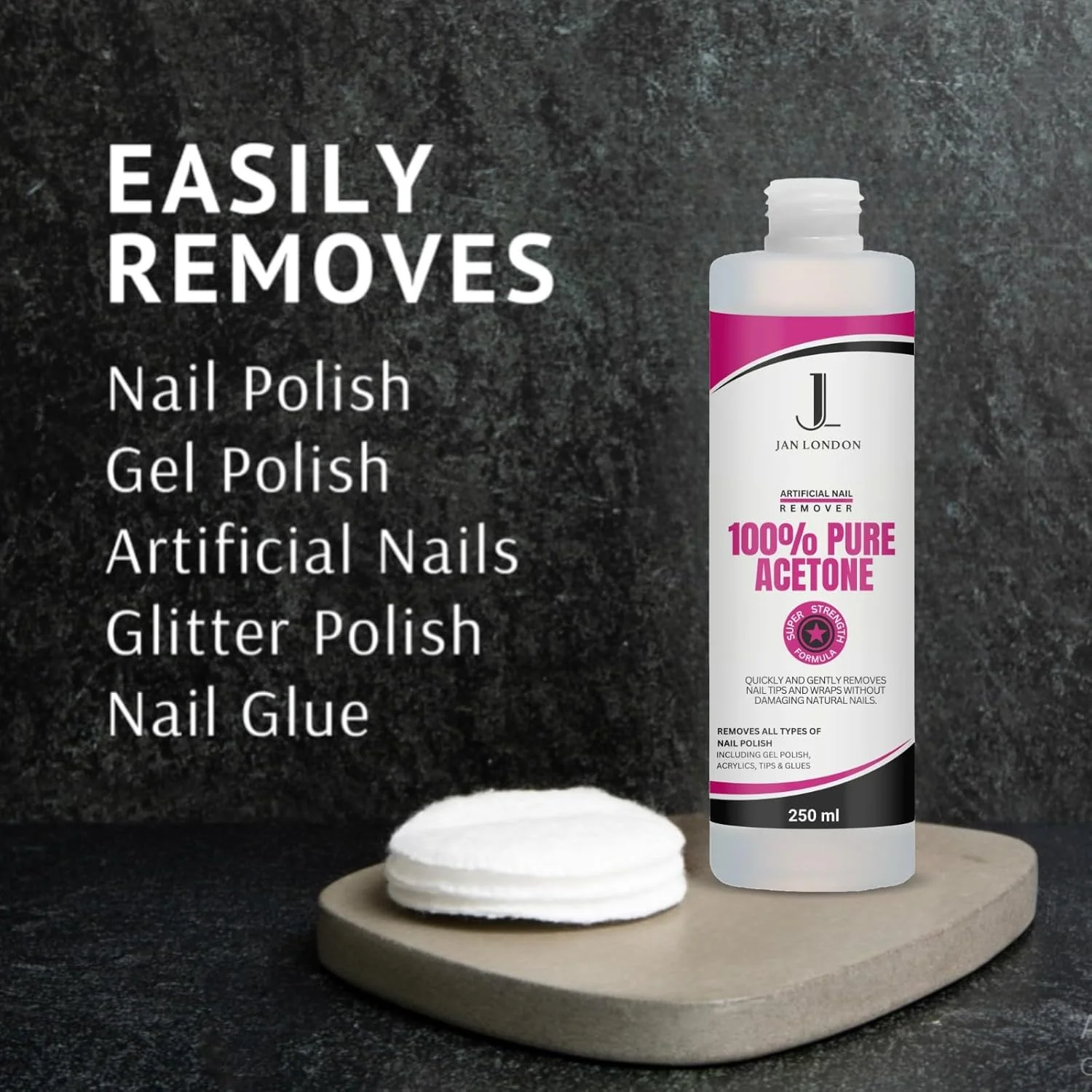 محلول پاک کننده لاک ناخن استون خالص 2 در 1 JAN LONDON 250 میلی لیتر و پدهای پنبه ای ضد حساسیت ممتاز: فرمول خیساندن سریع الاثر با 100 پد نرم و جاذب برای پاک کردن ملایم لاک ناخن محلول پاک کننده لاک ناخن استون خالص 2 در 1 JAN LONDON 250 میلی لیتر و پدهای پنبه ای ضد حساسیت ممتاز: فرمول خیساندن سریع الاثر با 100 پد نرم و جاذب برای پاک کردن ملایم لاک ناخن