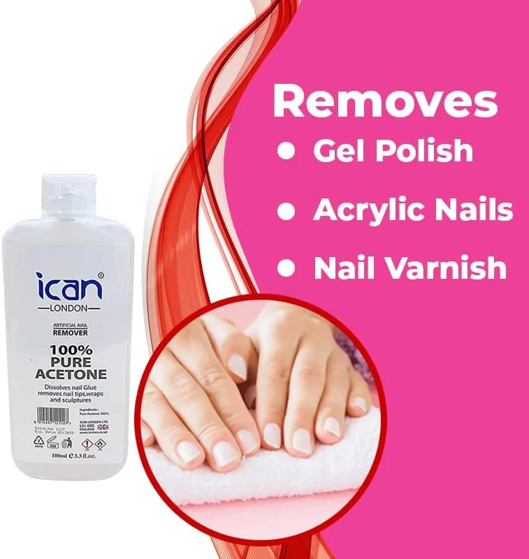 استون خالص ۱۰۰% آیکان لندن، پاک کننده لاک ناخن و ژل UV، ۱۰۰ میلی لیتر استون خالص ۱۰۰% آیکان لندن، پاک کننده لاک ناخن و ژل UV، ۱۰۰ میلی لیتر