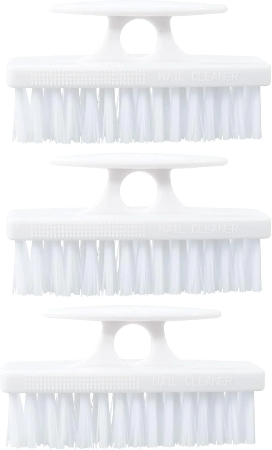 ست برس ناخن Superio (بسته 3 عددی) برس تمیز کننده با دسته - برس بادوام برای تمیز کردن انگشتان پا، ناخن های دست، برس دستی برای تمیز کردن همه سطوح، برس سفت و سخت با موهای زبر، استفاده آسان (سفید)