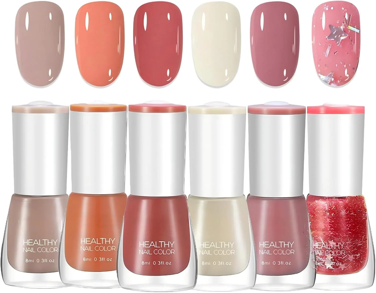 مجموعه لاک ناخن 6 عددی - خشک شدن سریع و ماندگاری طولانی، رنگ های قرمز، صورتی کالباسی و اکلیلی - بدون نیاز به UV، خشک شدن در هوا، پایه آب، طبیعی و هولوگرافیک برای ناخن های دست و پا (8 میلی لیتر)