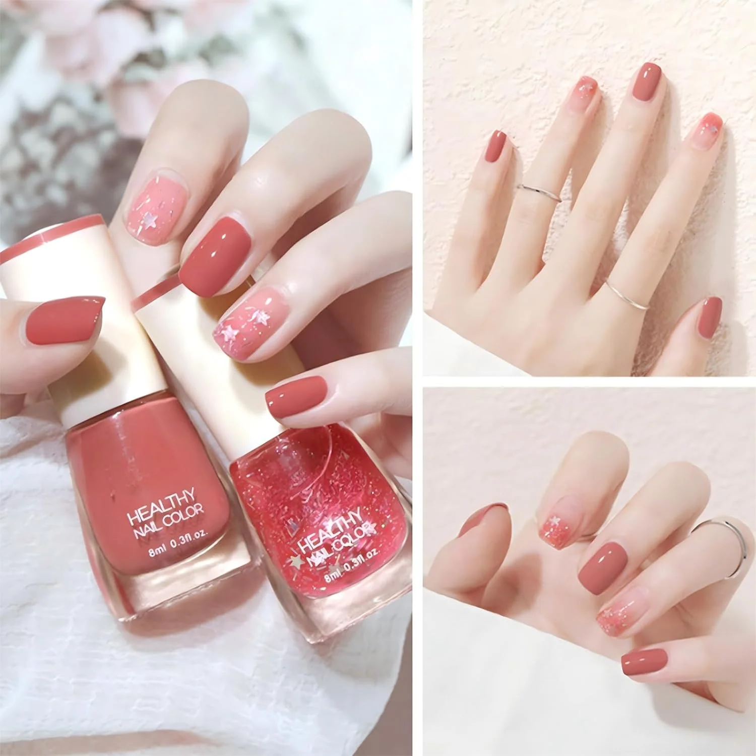 مجموعه لاک ناخن 6 عددی - خشک شدن سریع و ماندگاری طولانی، رنگ های قرمز، صورتی کالباسی و اکلیلی - بدون نیاز به UV، خشک شدن در هوا، پایه آب، طبیعی و هولوگرافیک برای ناخن های دست و پا (8 میلی لیتر)