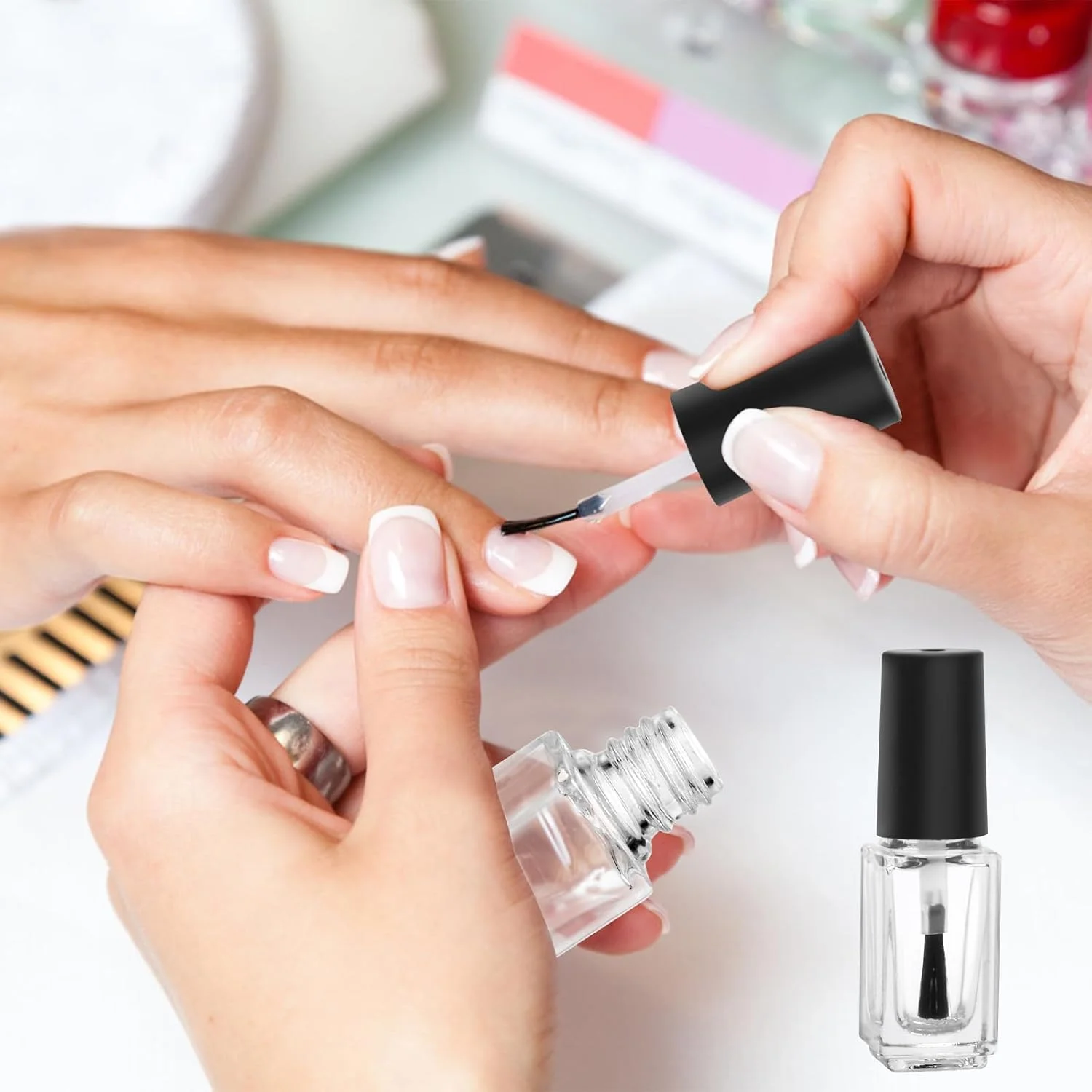 ظروف لاک ناخن خالی 5 میلی لیتری KASTWAVE با برس، بسته 5 عددی ظروف شیشه ای شفاف قابل پر کردن مجدد برای لاک ژل DIY، روغن های ضروری و کیت های مانیکور سایز مسافرتی، ویال های کوچک مایع ضد نشت