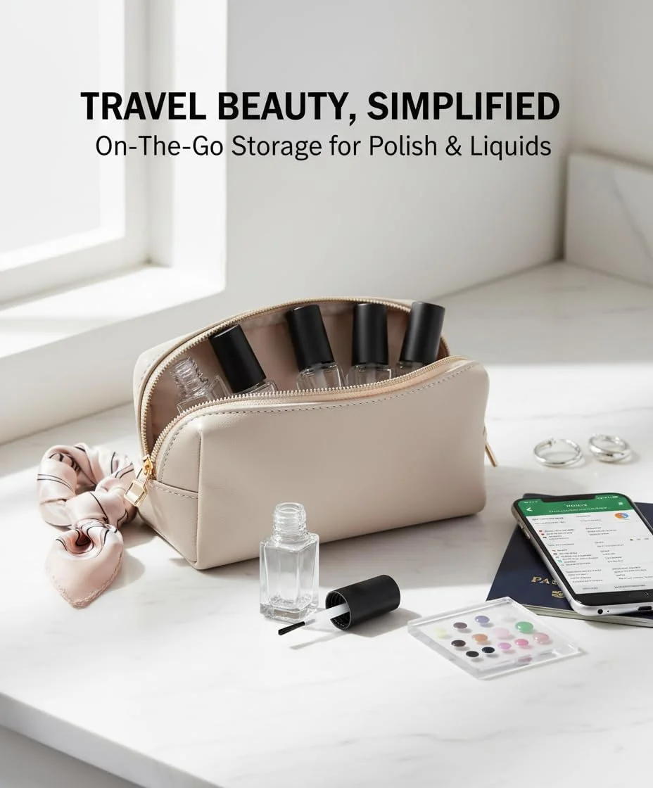 ظروف لاک ناخن خالی 5 میلی لیتری KASTWAVE با برس، بسته 5 عددی ظروف شیشه ای شفاف قابل پر کردن مجدد برای لاک ژل DIY، روغن های ضروری و کیت های مانیکور سایز مسافرتی، ویال های کوچک مایع ضد نشت