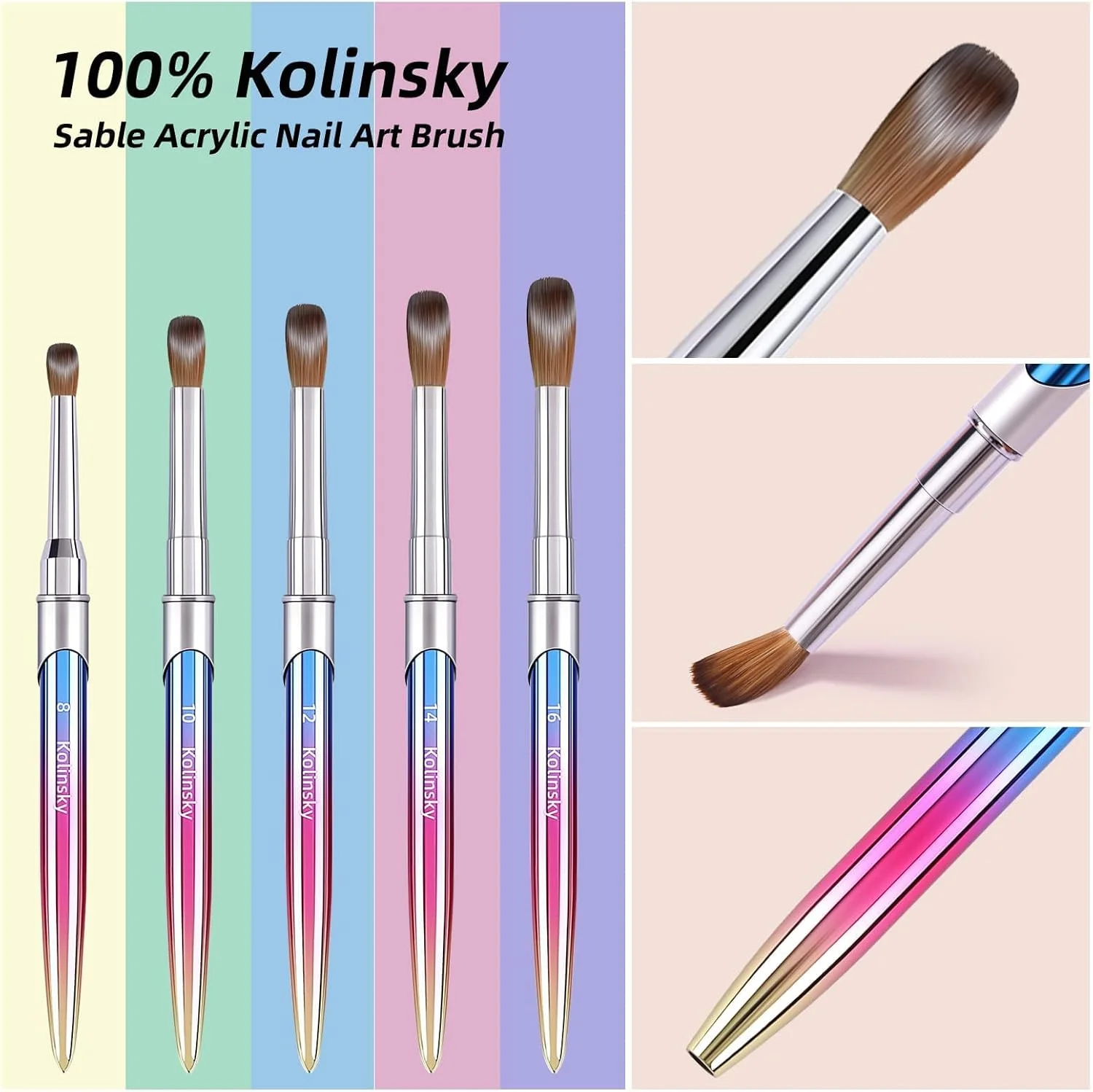 قلم طراحی ناخن KASTWAVE Kolinsky، قلم طراحی لاک ناخن حرفه ای اکریلیک، قلم سه بعدی رنگارنگ دست ساز با درپوش (#6) قلم طراحی ناخن KASTWAVE Kolinsky، قلم طراحی لاک ناخن حرفه ای اکریلیک، قلم سه بعدی رنگارنگ دست ساز با درپوش (#6)