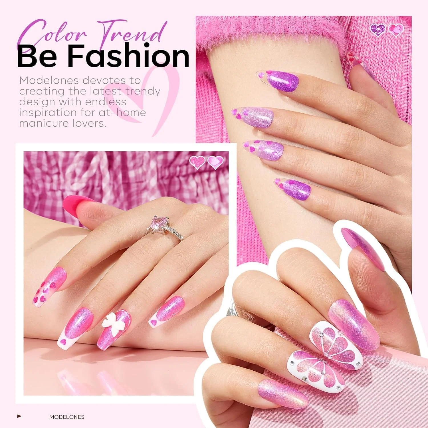 ست لاک ژل مدلونز، 6 رنگ صورتی، لاک ژل اکلیلی، سایه های صورتی و بنفش، لاک ژل اکلیلی پری دریایی، مناسب طراحی ناخن بهاری، هدیه ای برای زنان و دختران