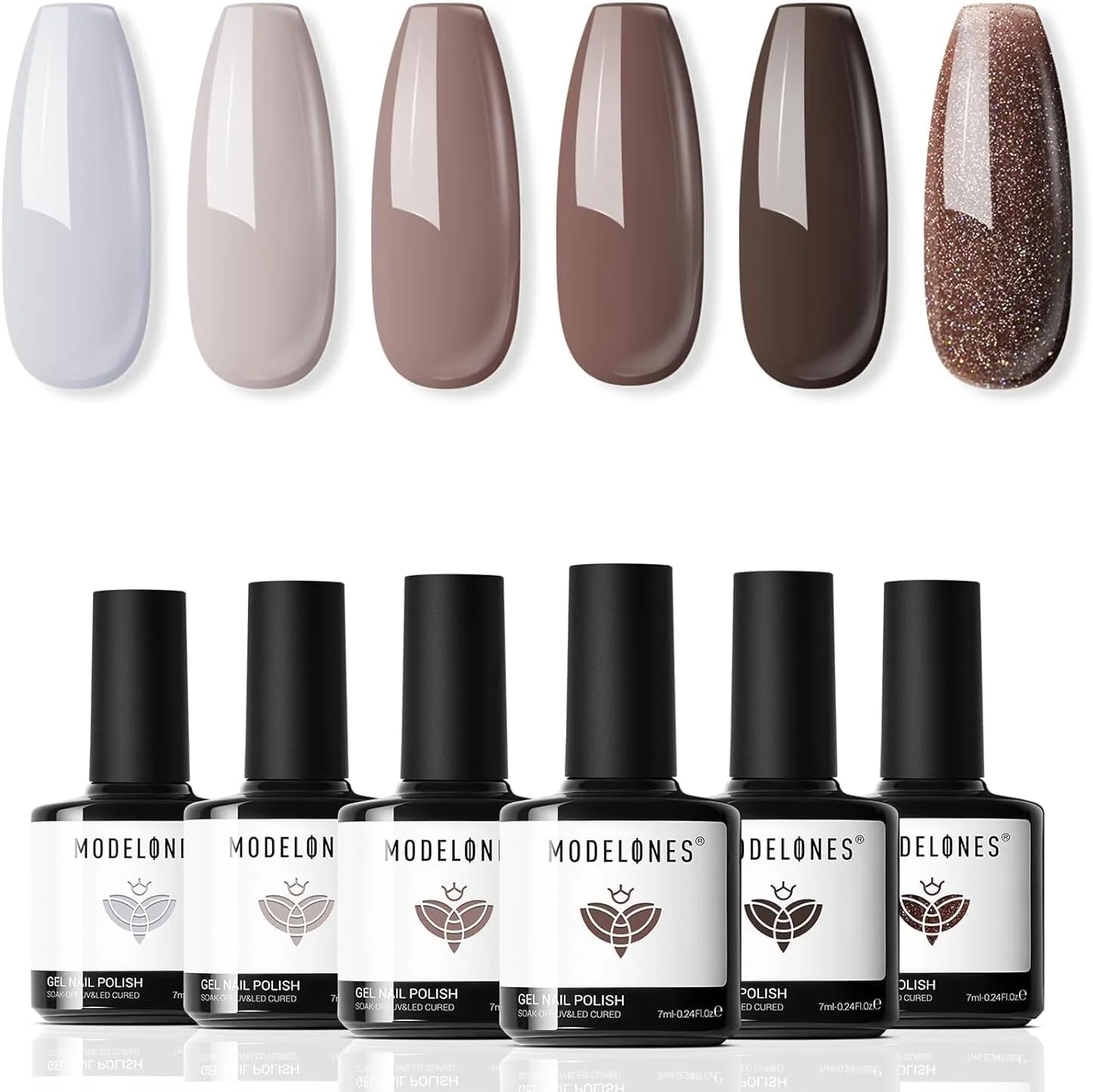 ست لاک ژل مدلونز - 6 رنگ شکلاتی قهوه ای با اکلیل، ست مانیکور DIY برای بانوان ست لاک ژل مدلونز - 6 رنگ شکلاتی قهوه ای با اکلیل، ست مانیکور DIY برای بانوان