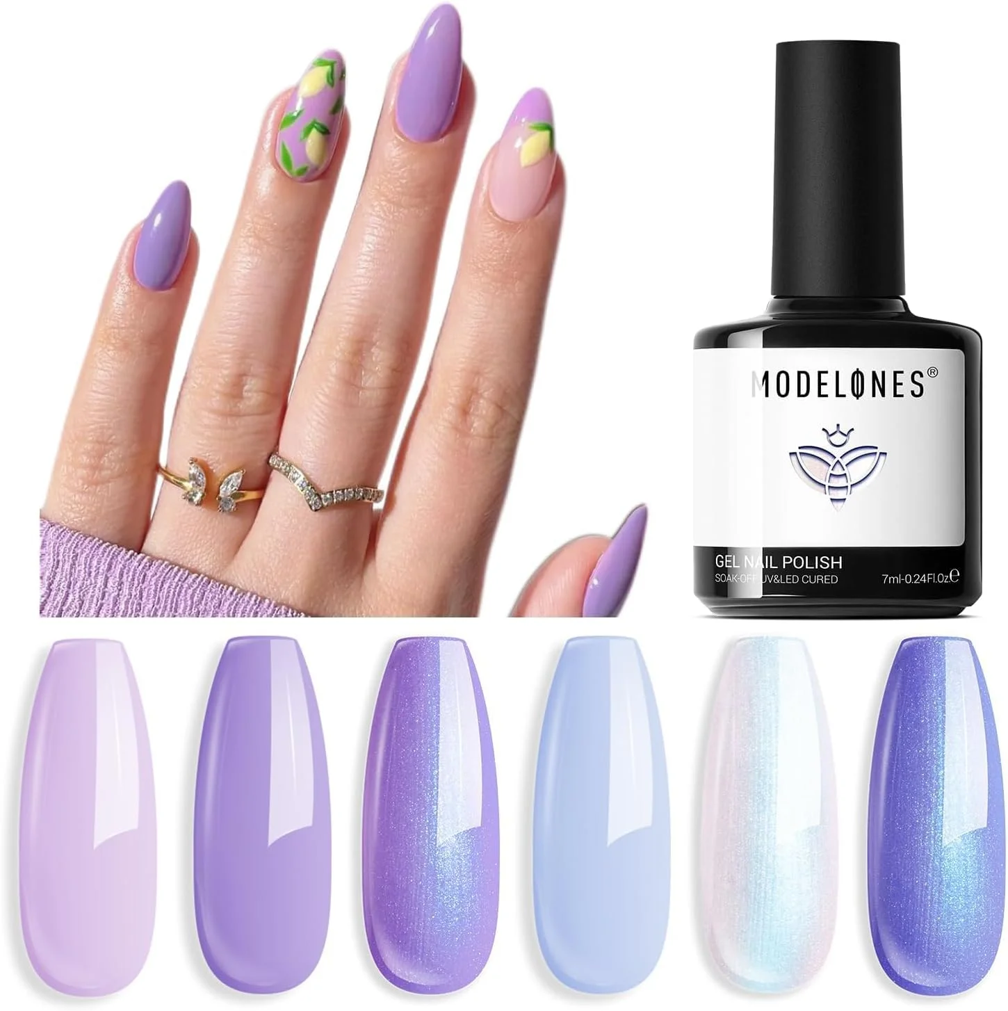 ست لاک ژل مدلونز، 6 رنگ سفید آبی براق بنفش پری دریایی بدون هما بنفش اکلیلی تابستانی یاسی، لاک ژل LED خیساندنی برای هنر DIY هدیه دخترانه زنانه ست لاک ژل مدلونز، 6 رنگ سفید آبی براق بنفش پری دریایی بدون هما بنفش اکلیلی تابستانی یاسی، لاک ژل LED خیساندنی برای هنر DIY هدیه دخترانه زنانه